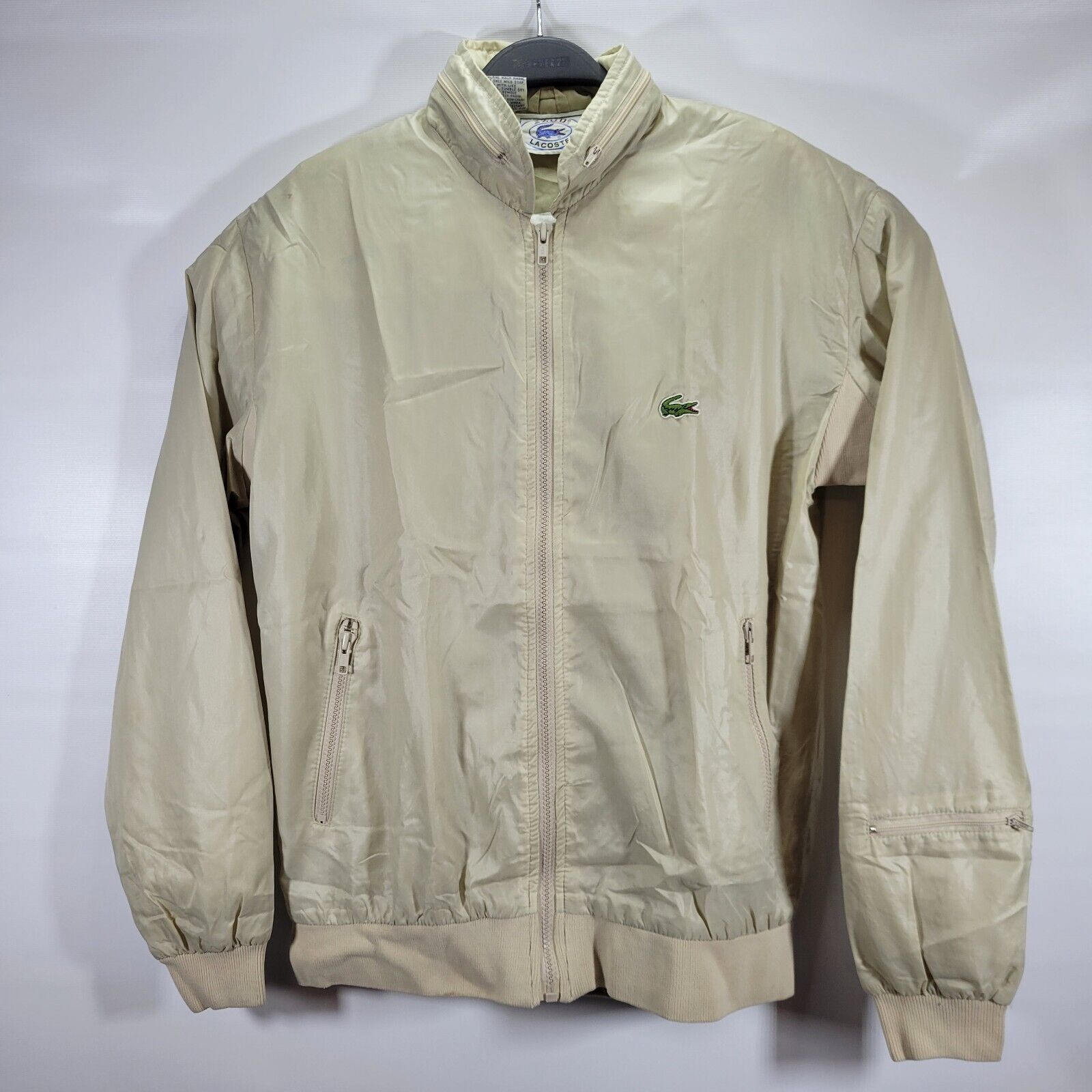 Vintage Izod Lacoste Nylon Windbreaker Bomber Beige Jacket M