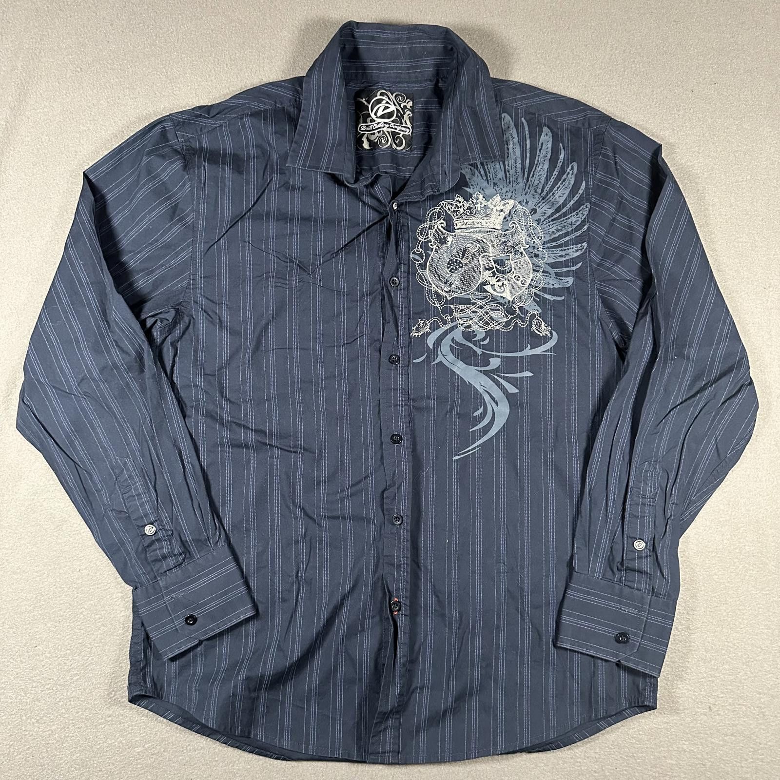 Other y2k Men button up M Navy Blue Graphic Embroidered pinstripe Size US XL / EU 56 / 4 - 1 Thumbnail
