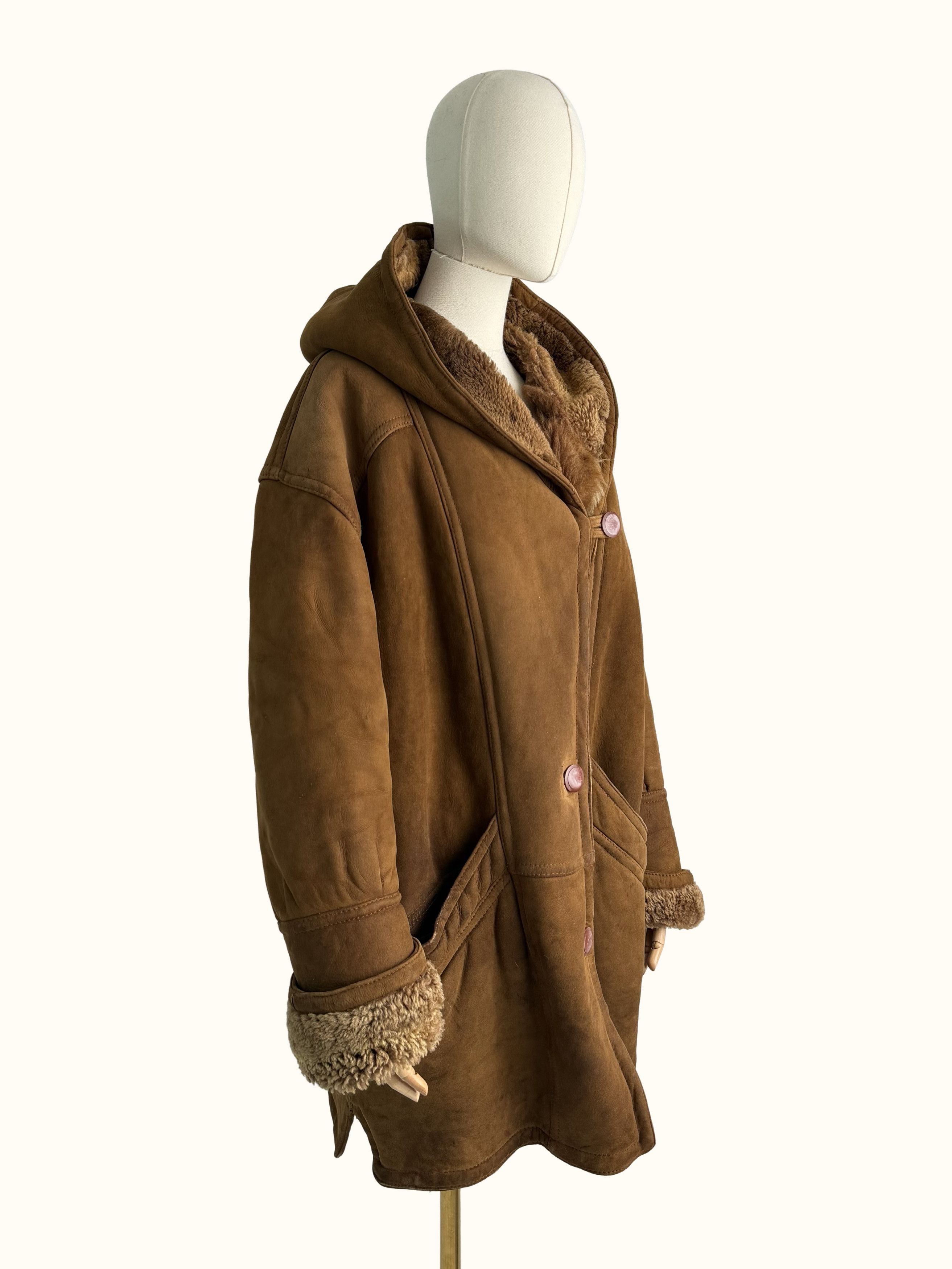Vintage Vintage Real Sheepskin Coat Hooded Leather Winter Outerwear Size L / US 10 / IT 46 - 3 Thumbnail