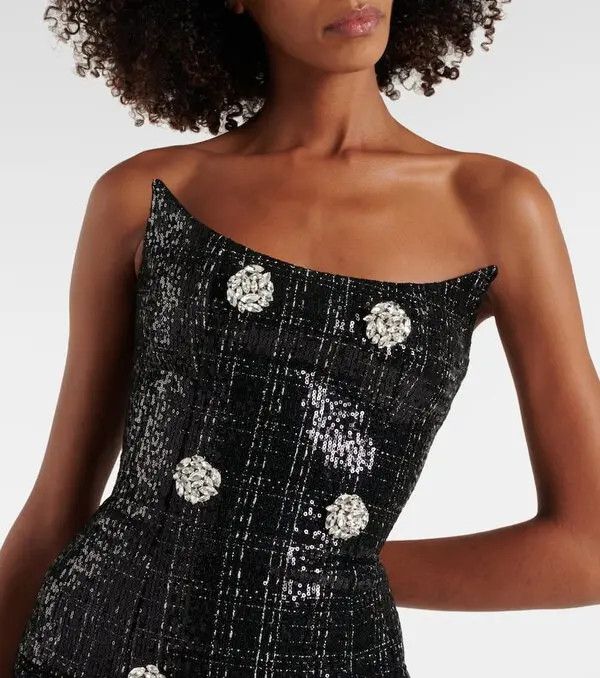 Balmain o1s1wg110825 Sequined Strapless Tweed Maxi Dress in Black Size XL / US 12-14 / IT 48-50 - 4 Thumbnail