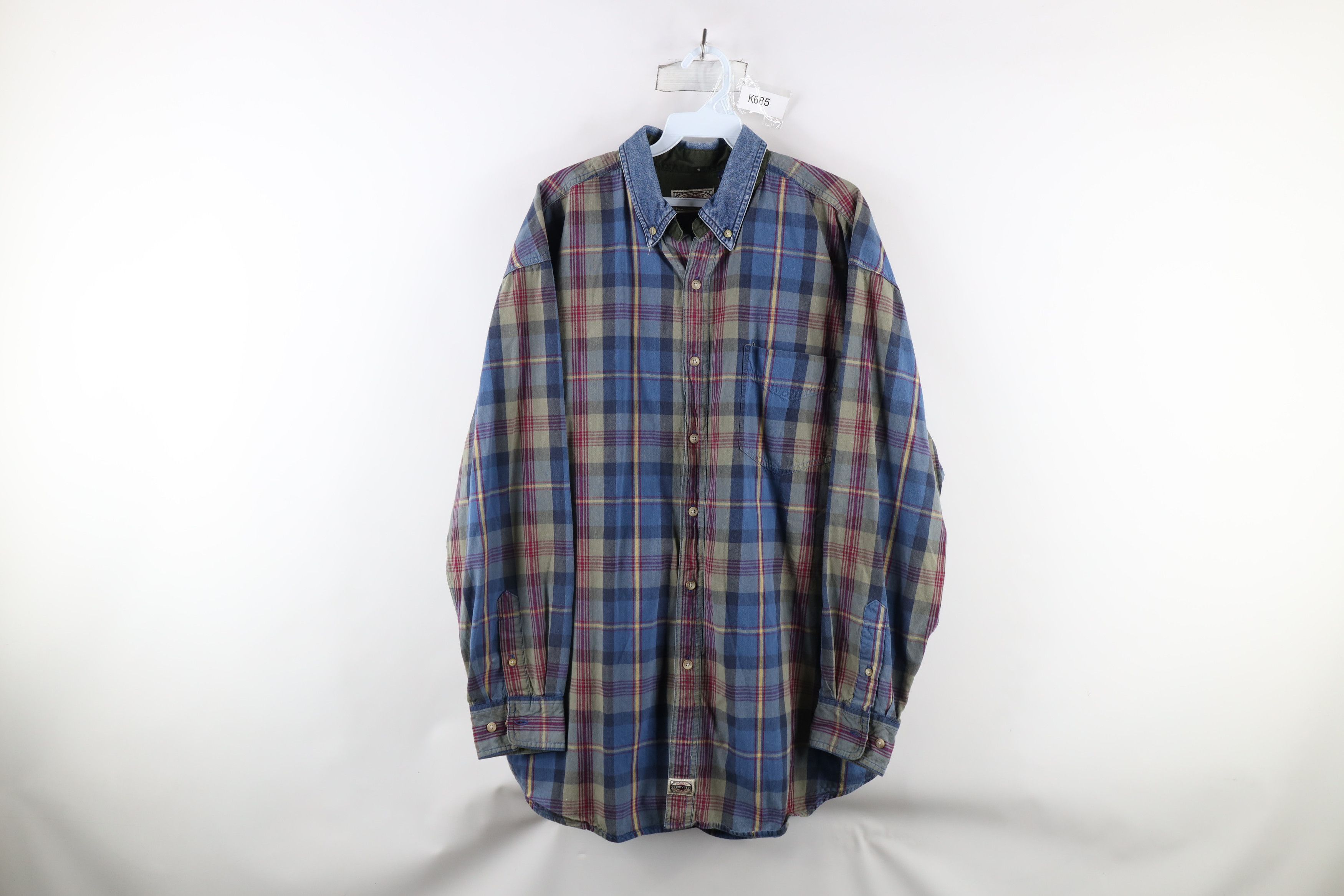 Vintage Vintage 90s Streetwear Denim Collar Button Down Shirt Plaid Size US L / EU 52-54 / 3 - 1 Thumbnail