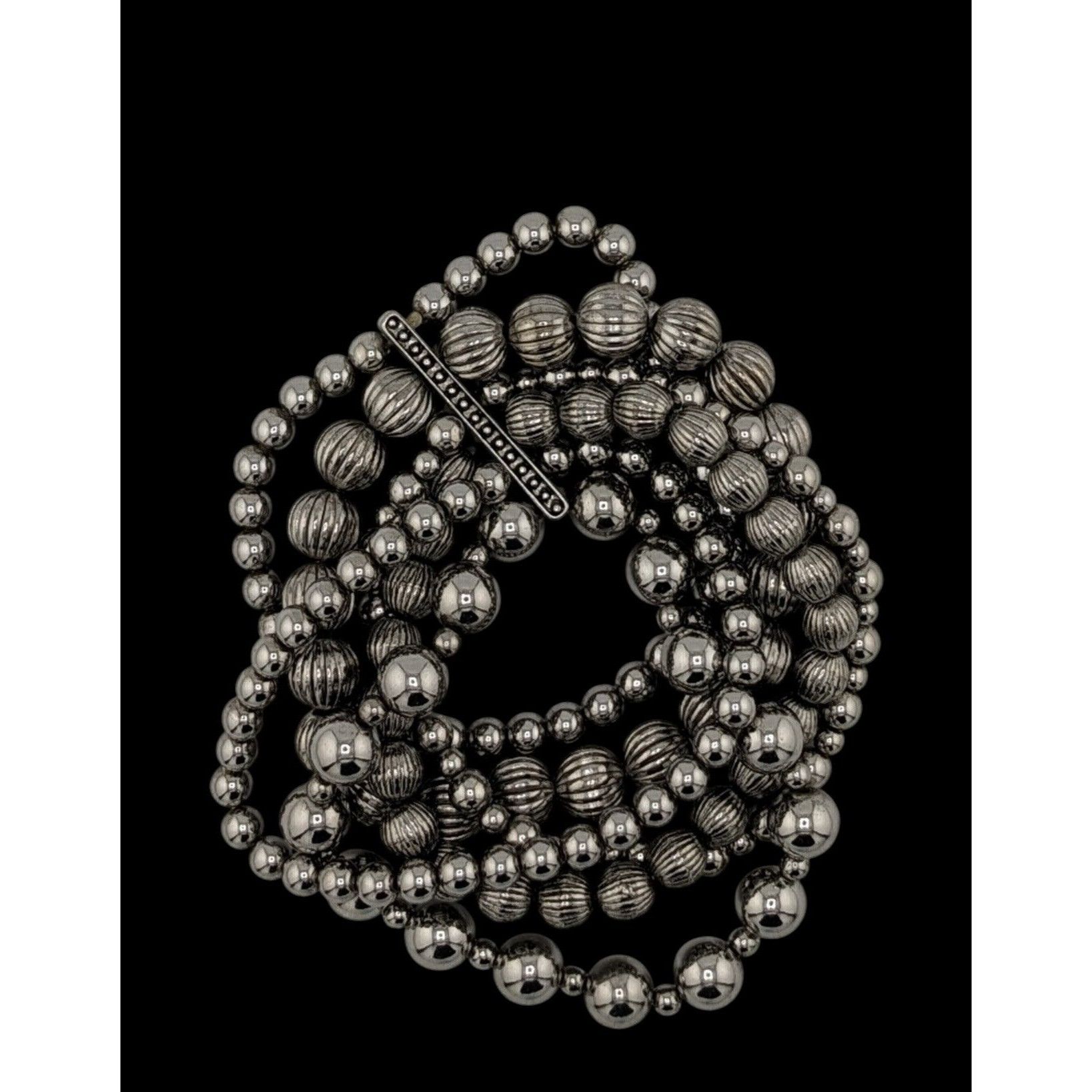 Other Metal Glam Silver Tone Layered Beaded Stretch Bracelet Size ONE SIZE - 2 Thumbnail