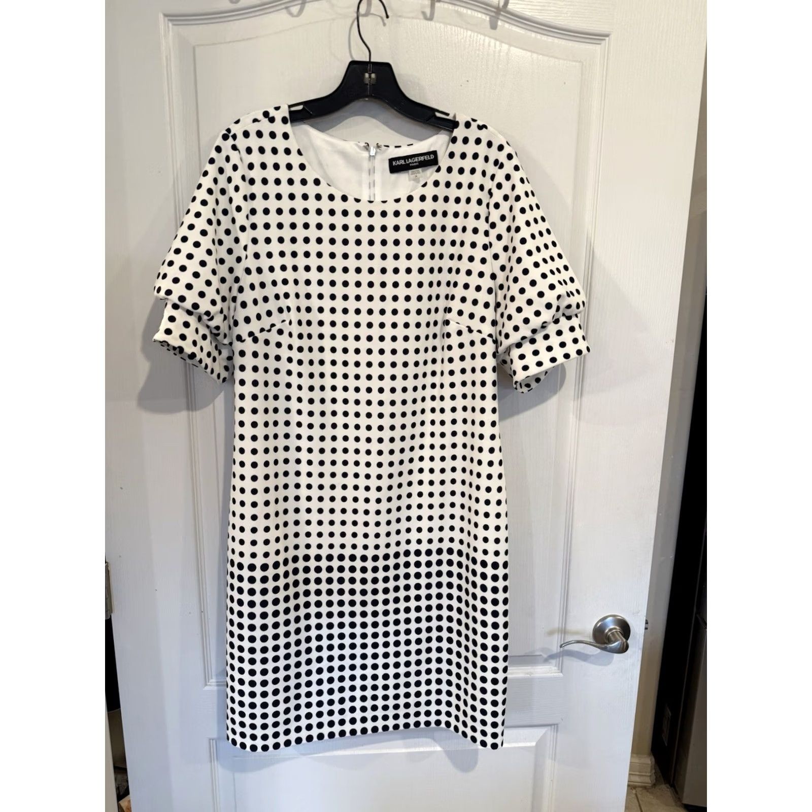 Karl Lagerfeld Karl Lagerfeld Paris Women’s Dress Polka Dot Puff Sleeve Knee Length White Navy sz 14 Womens Size XL / US 12-14 / IT 48-50 - 3 Thumbnail
