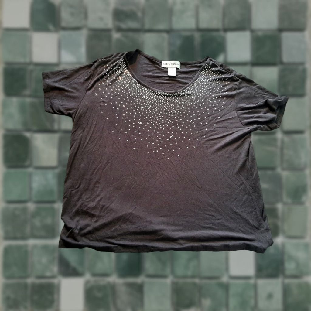 Vintage **Cathy Daniels Womens Large Black Geometric Short Sleeve Beaded Top** User: **Cathy Daniels Women's Large Black Geometric Short Sleeve Beaded Top** Size L / US 10 / IT 46 - 1 Thumbnail