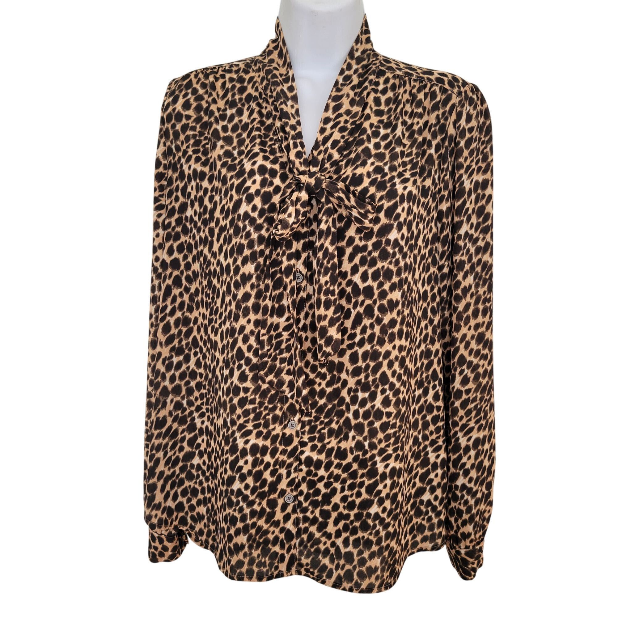 J.Crew J Crew Leopard Print Bow Blouse S Button Front Drapey Cheeta Size S / US 4 / IT 40 - 1 Thumbnail