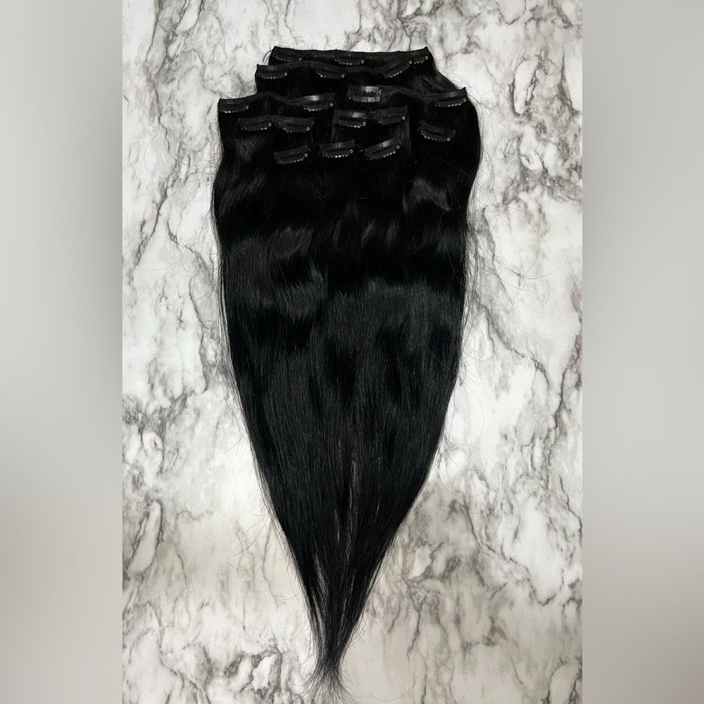 Other Clip in 100% Human hair Black hair Extensions 18 Inch Size ONE SIZE - 4 Thumbnail