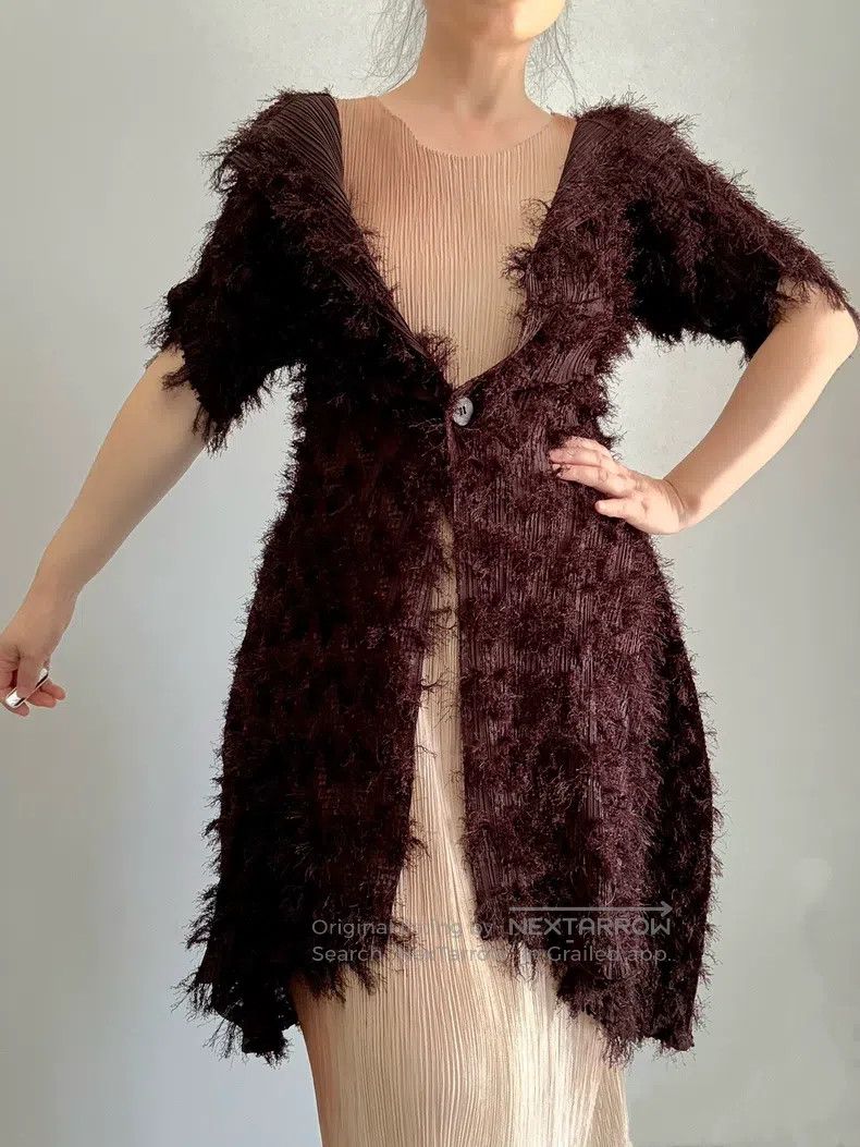 Issey Miyake Issey Miyake Fuzzy Ruched Coat Size M / US 6-8 / IT 42-44 - 1 Thumbnail
