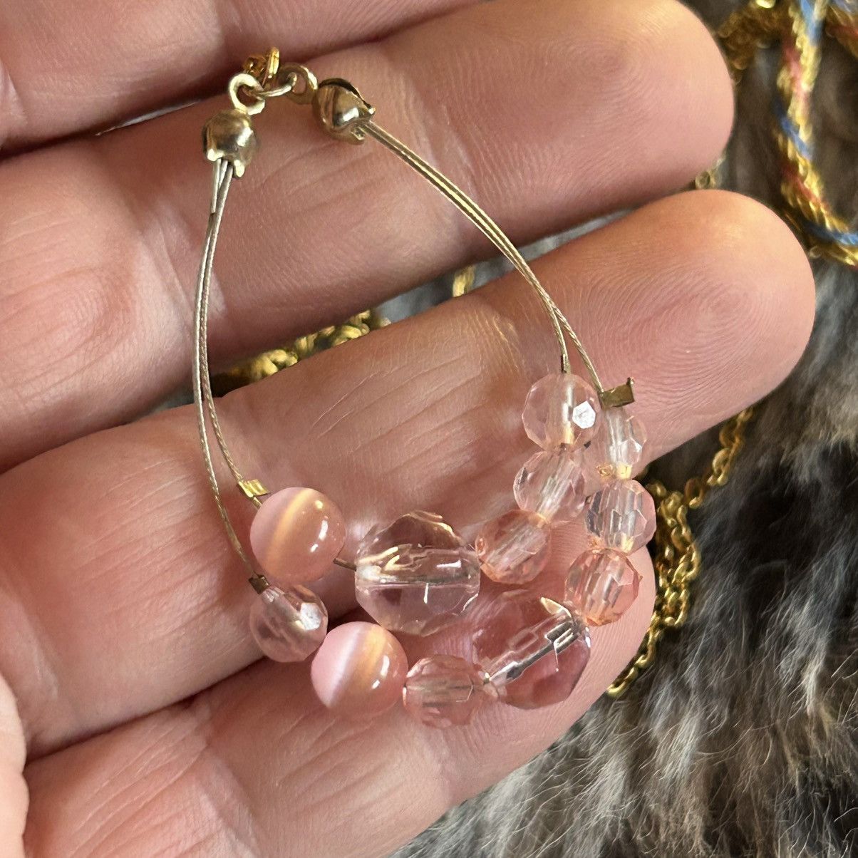 Vintage Vintage cat eye glass stone bead pendant on chain necklace Size ONE SIZE - 5 Thumbnail