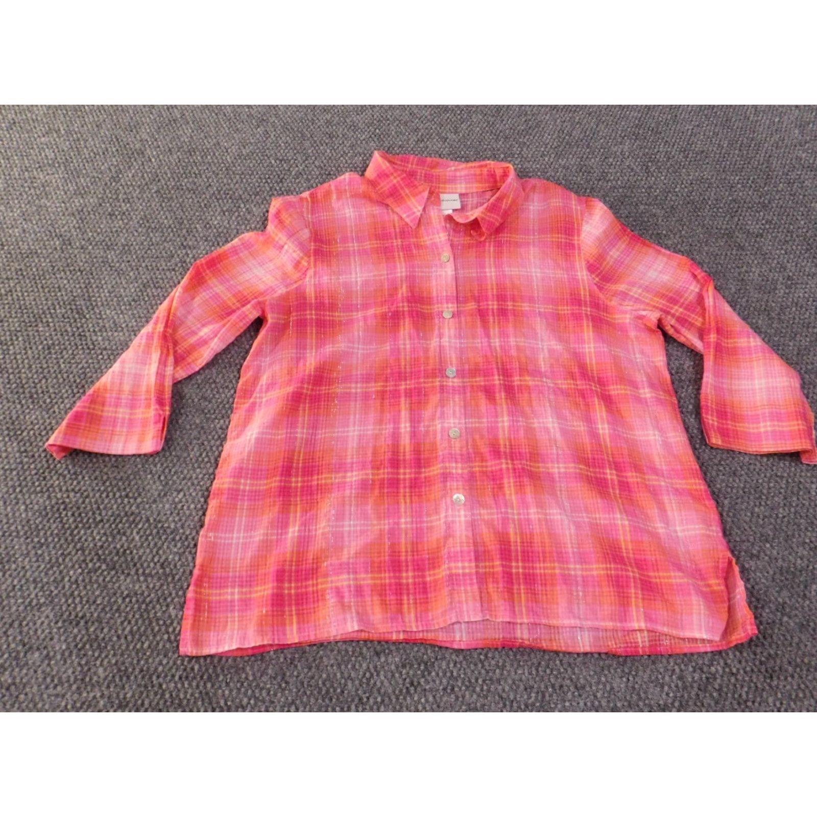 Vintage Alfred Dunner Button-Up Shirt Womens Medium Pink Plaid Beaded Cotton Woven Long Sleeve Collared Basic Vintage No (adjusted for clarity) Size M / US 6-8 / IT 42-44 - 2 Thumbnail