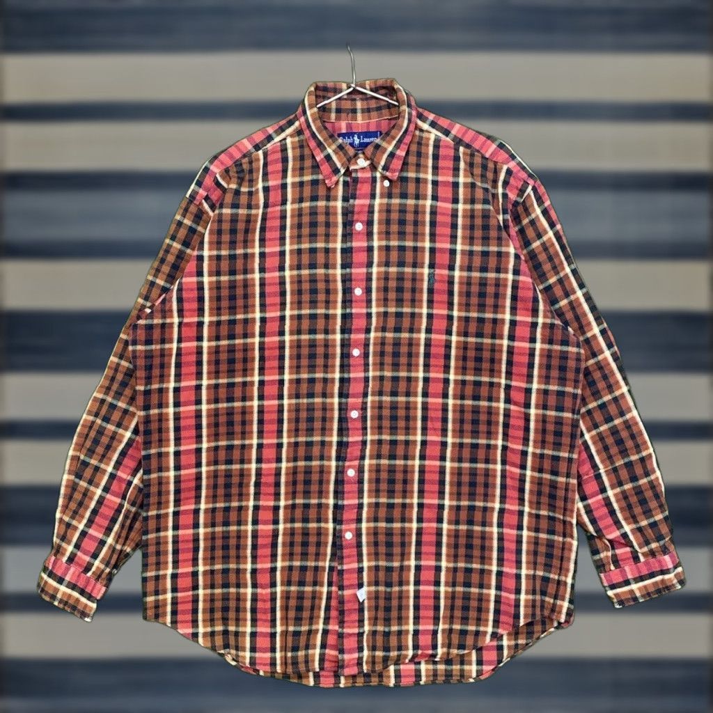 Polo Ralph Lauren Polo Ralph Lauren Shirt Mens L Flannel Plaid Button-Up Workwear Preppy Casual Modern 90s Classic Polo by Ralph Lauren Blackred? Size 42R - 1 Thumbnail