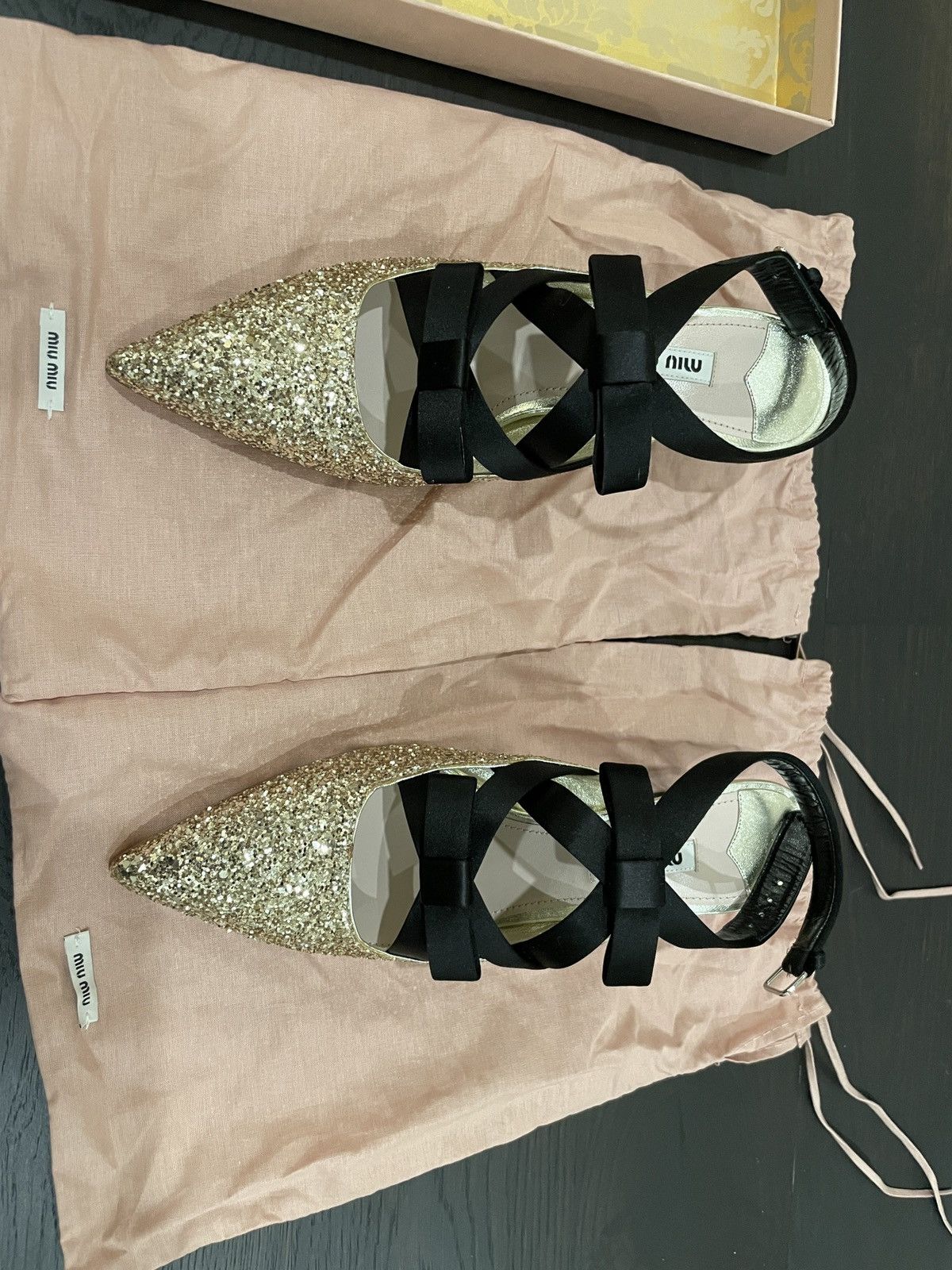 Miu Miu Miu Miu Glitter Slingback Heels with Satin Ribbons – Size 37 Size US 7 / IT 37 - 8 Thumbnail