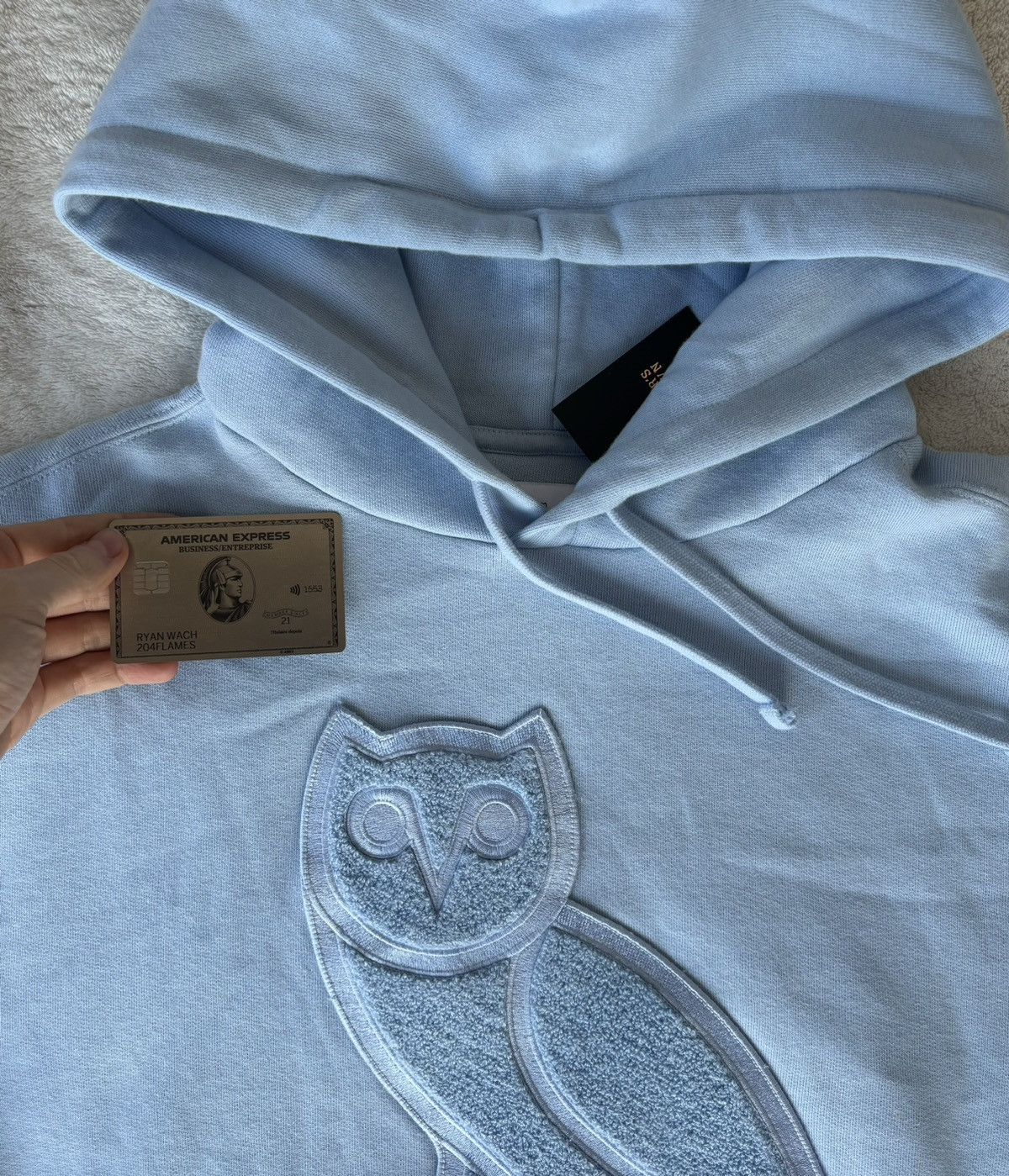 October's Very Own OVO Baby Blue Chenille OG Owl Hoodie - Rare Size US M / EU 48-50 / 2 - 3 Thumbnail