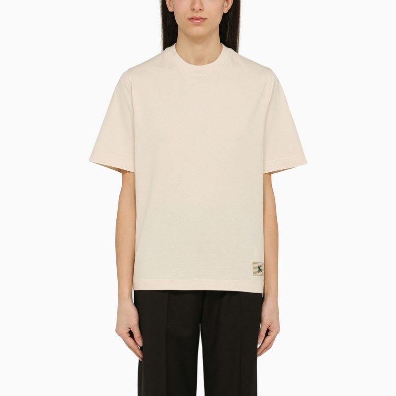 image of Burberry Beige Crew-Neck T-Shirt With Logo, Women's (Size XS)