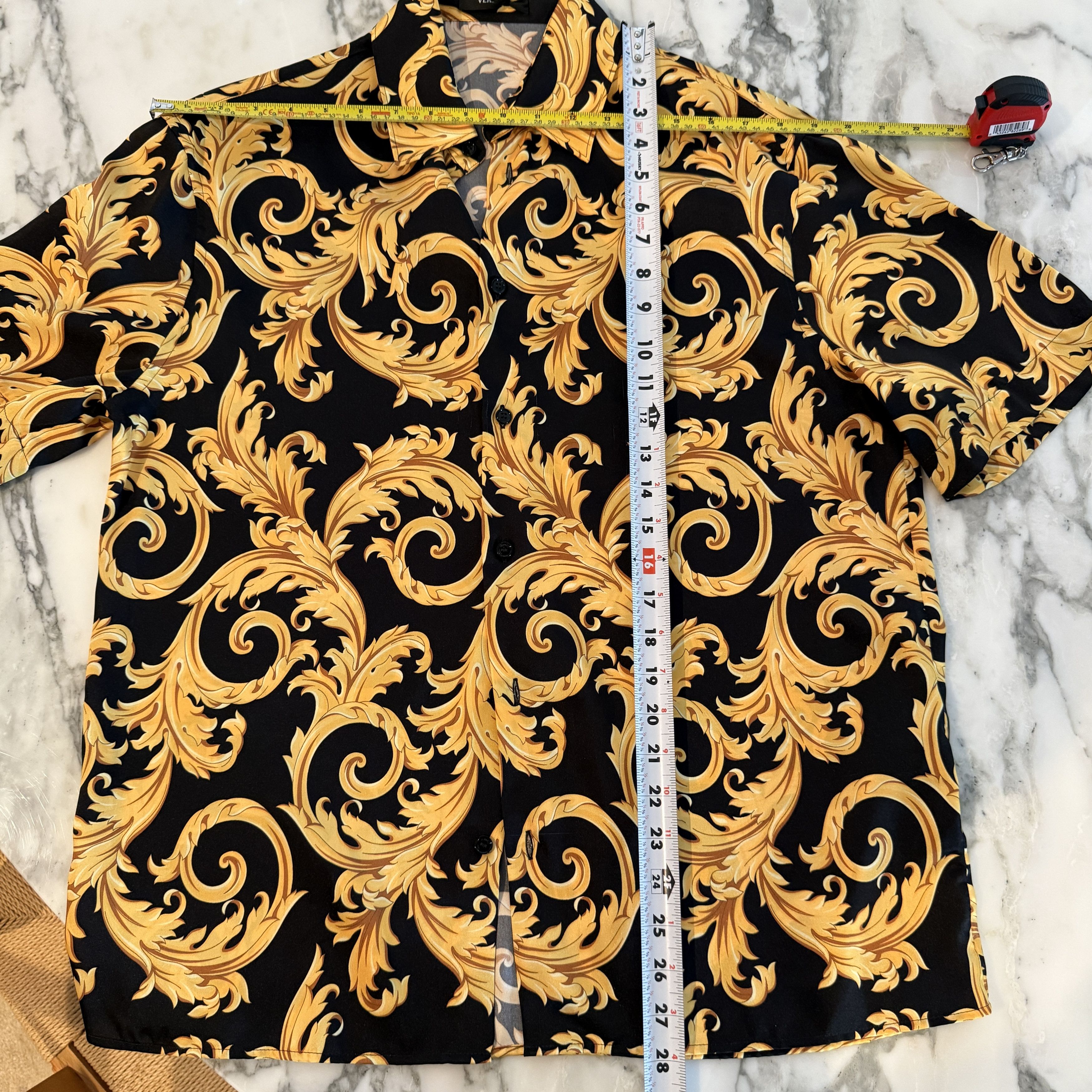 Versace VERSACE 1010103 Baroque Black And Gold Poly Shirt NWT, 48 Size US M / EU 48-50 / 2 - 15 Thumbnail