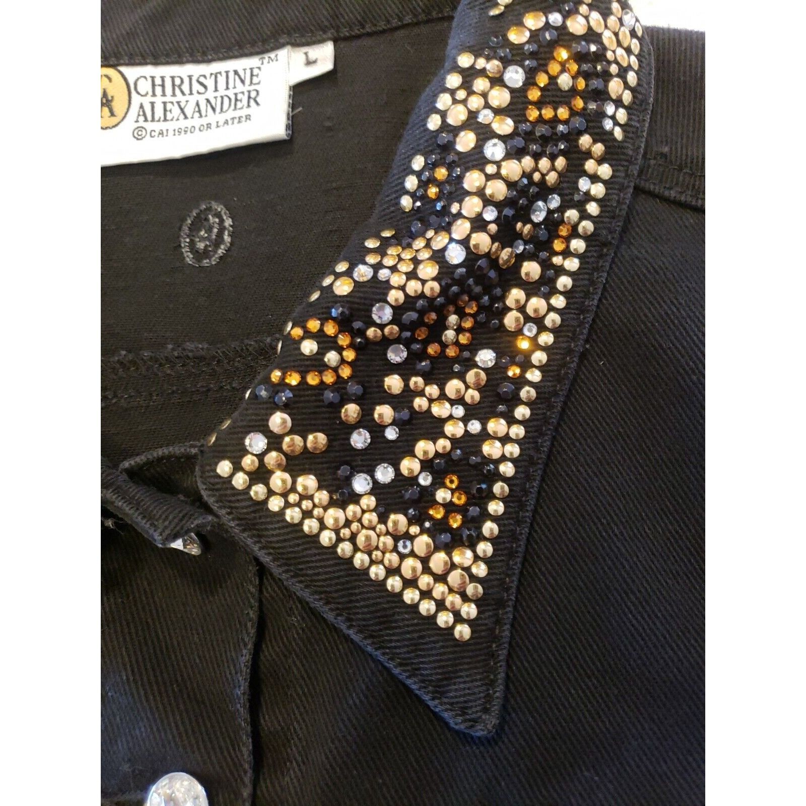 Vintage Christine Alexander Studded Jean Jacket Womens L Black Swaro Size L / US 10 / IT 46 - 5 Thumbnail