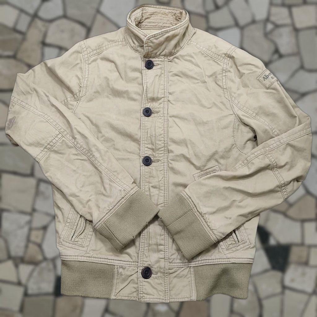 Abercrombie & Fitch Mens L Harrison Jacket Full Zip Military Brown Khaki Bomber Jacket