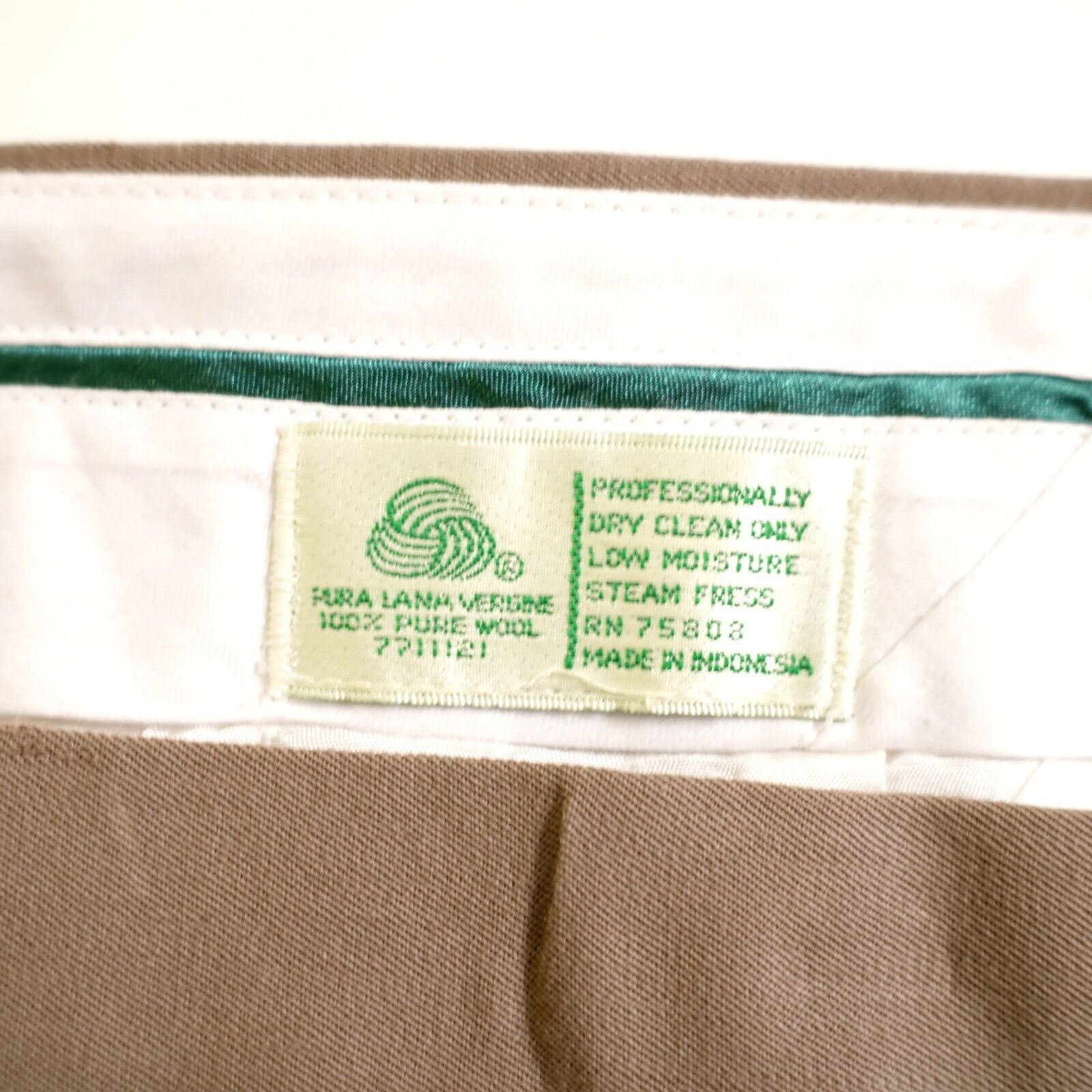 Designer Greg Peters Wool Dress Pants 34/28 NO BELT LOOPS Beige Pleat Size 34R - 6 Thumbnail