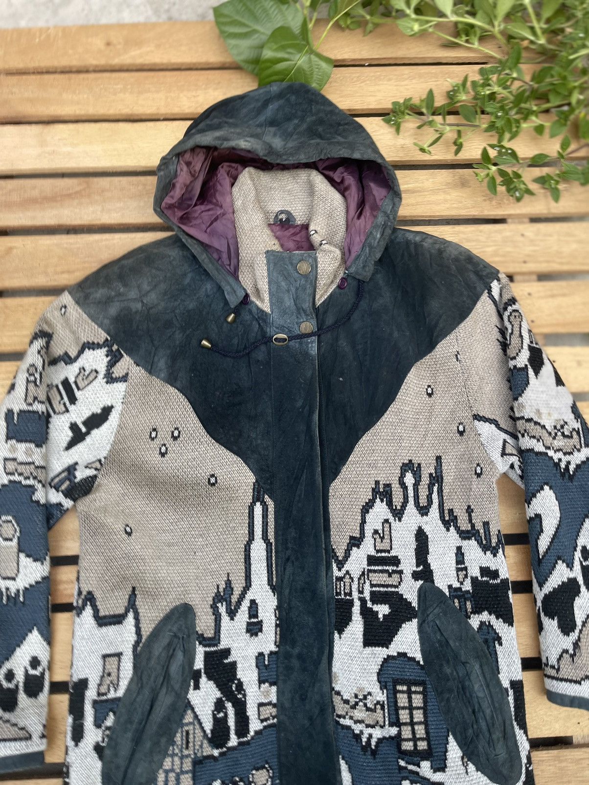 Handmade WALTER PELLACCI PUGLIELLI ITALY LEATHER/KNIT ALL OVERPRINT Size US S / EU 44-46 / 1 - 4 Thumbnail
