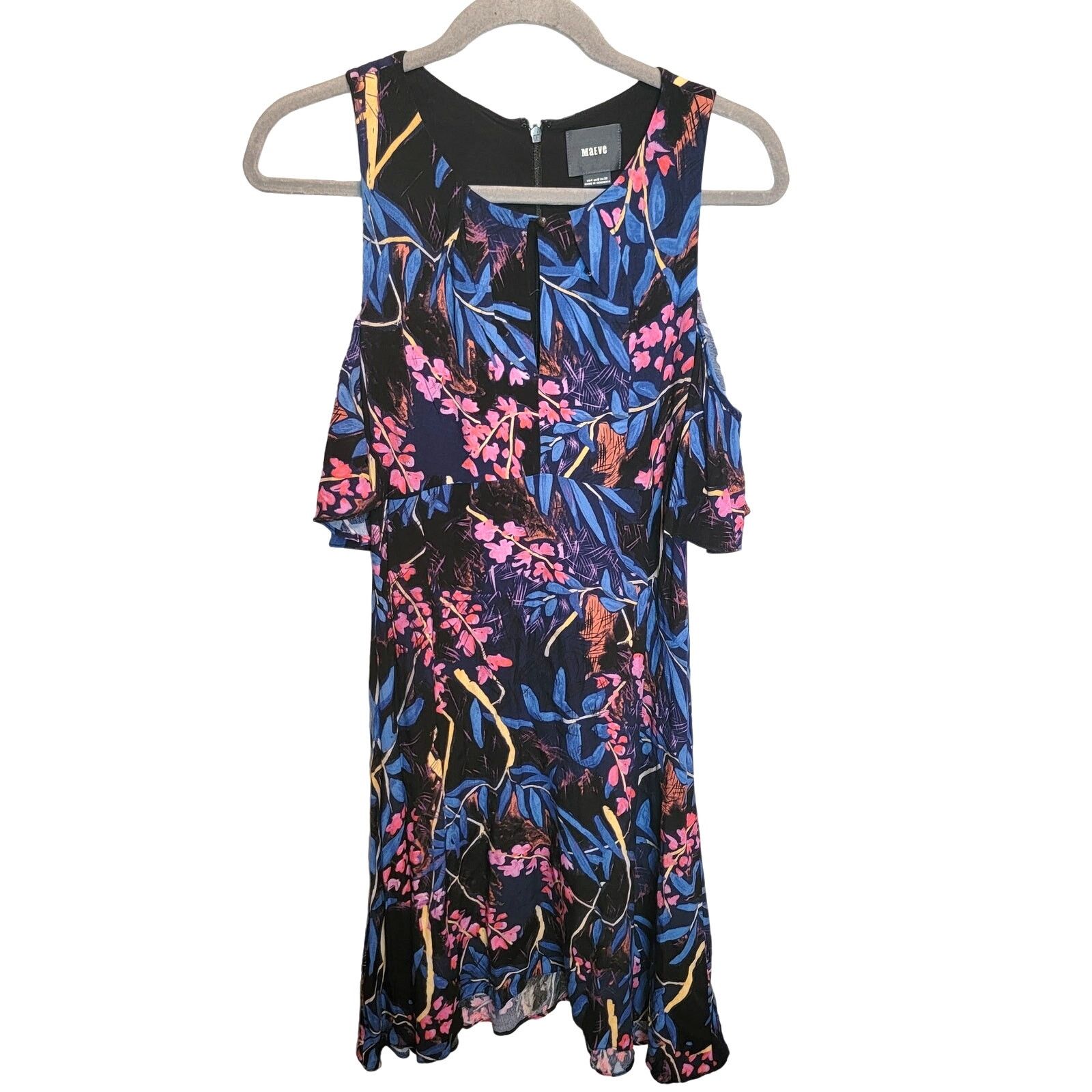 Anthropologie Black Pink Tropical Floral Cold Shoulder Dress Size 4 Size S / US 4 / IT 40 - 3 Thumbnail