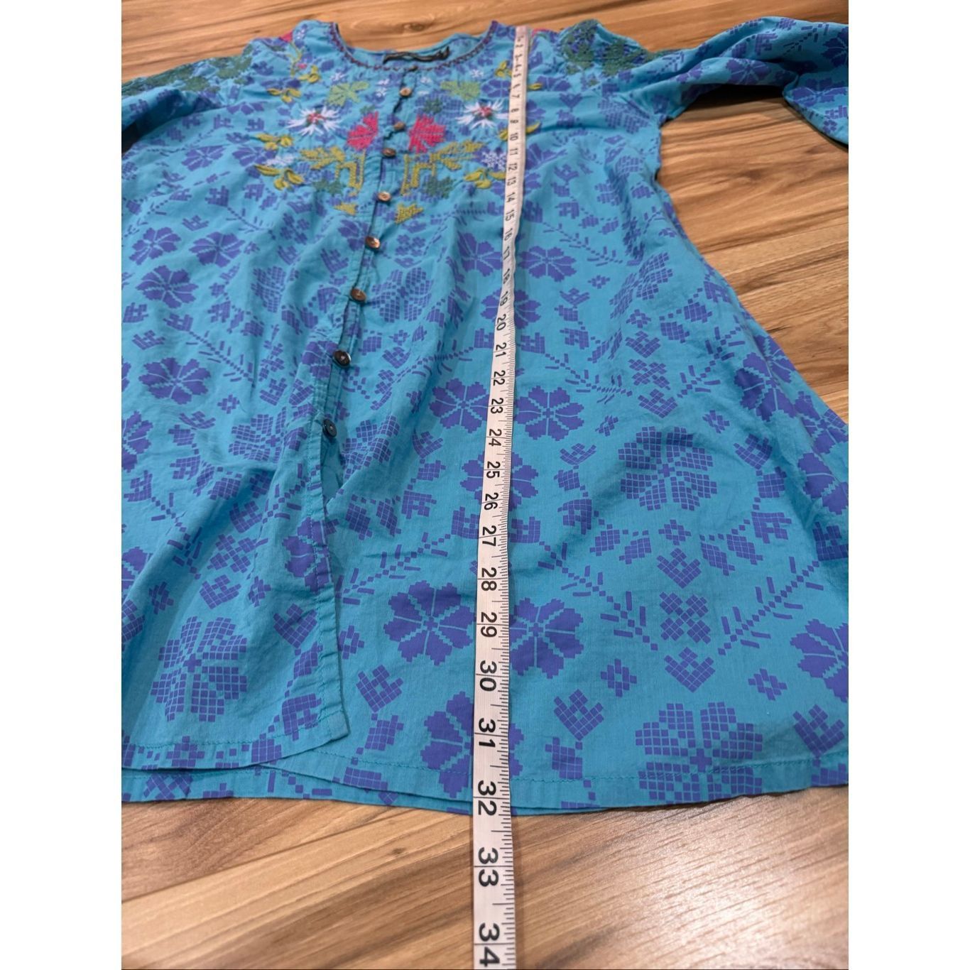 Guru Gudrun Sjoden teal button front embroidery tunic blouse top pockets size Small Size S / US 4 / IT 40 - 9 Thumbnail