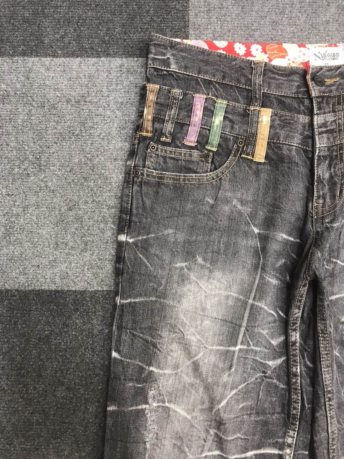 Japanese Brand Double Waist🔥Nylaus Thunderous Fades Distressed Jeans Size US 32 / EU 48 - 5 Thumbnail