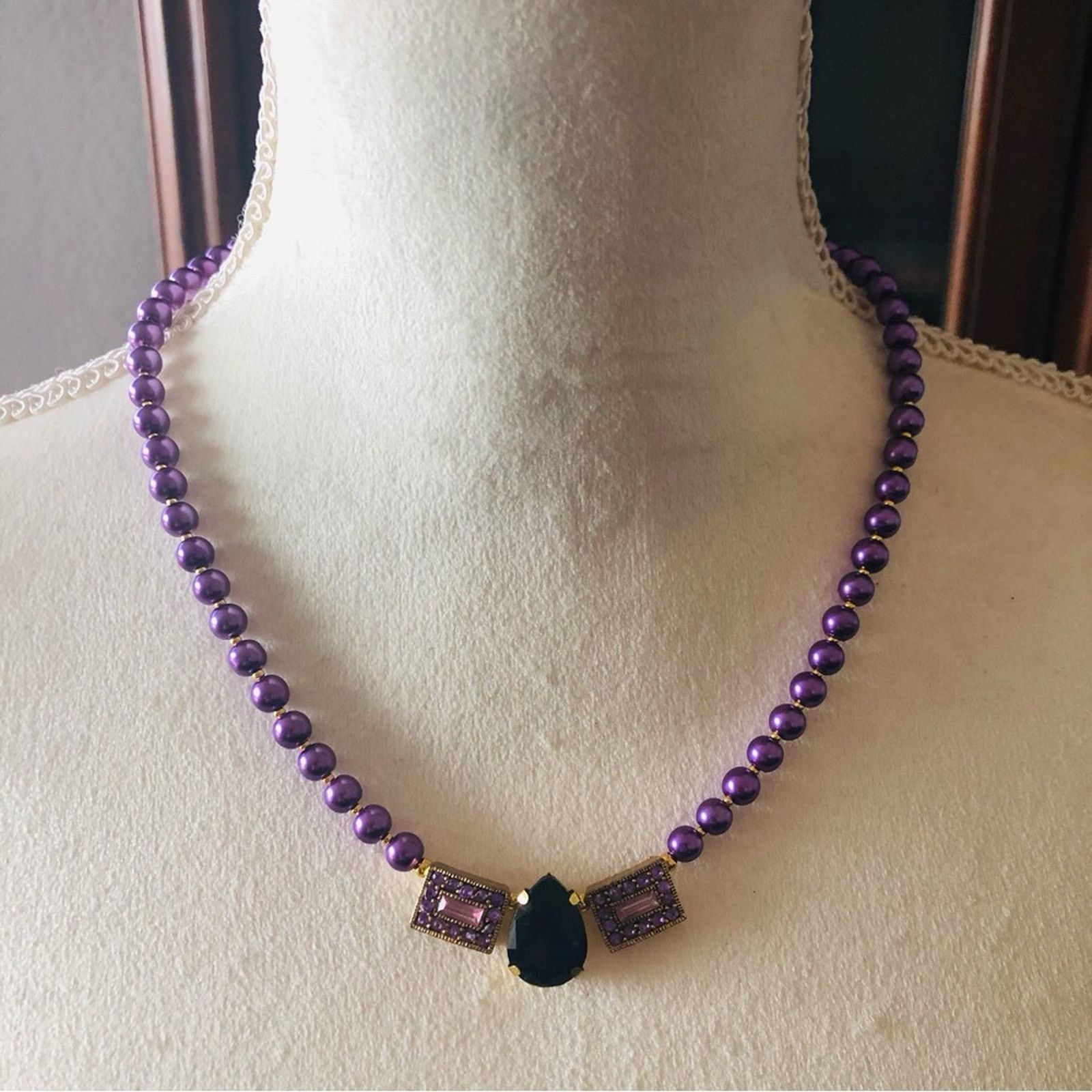 Handmade Handcrafted repurpose purple passion pendant Pearl necklace Size ONE SIZE - 2 Thumbnail