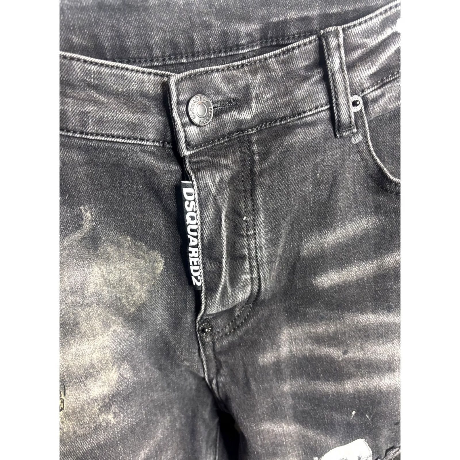 Dsquared2 Dsquared2 Jeans Mens 36x31 Slim Skinny Distressed Denim Paint Splatter Gray Charcoal Wash Pockets Size US 36 / EU 52 - 2 Thumbnail