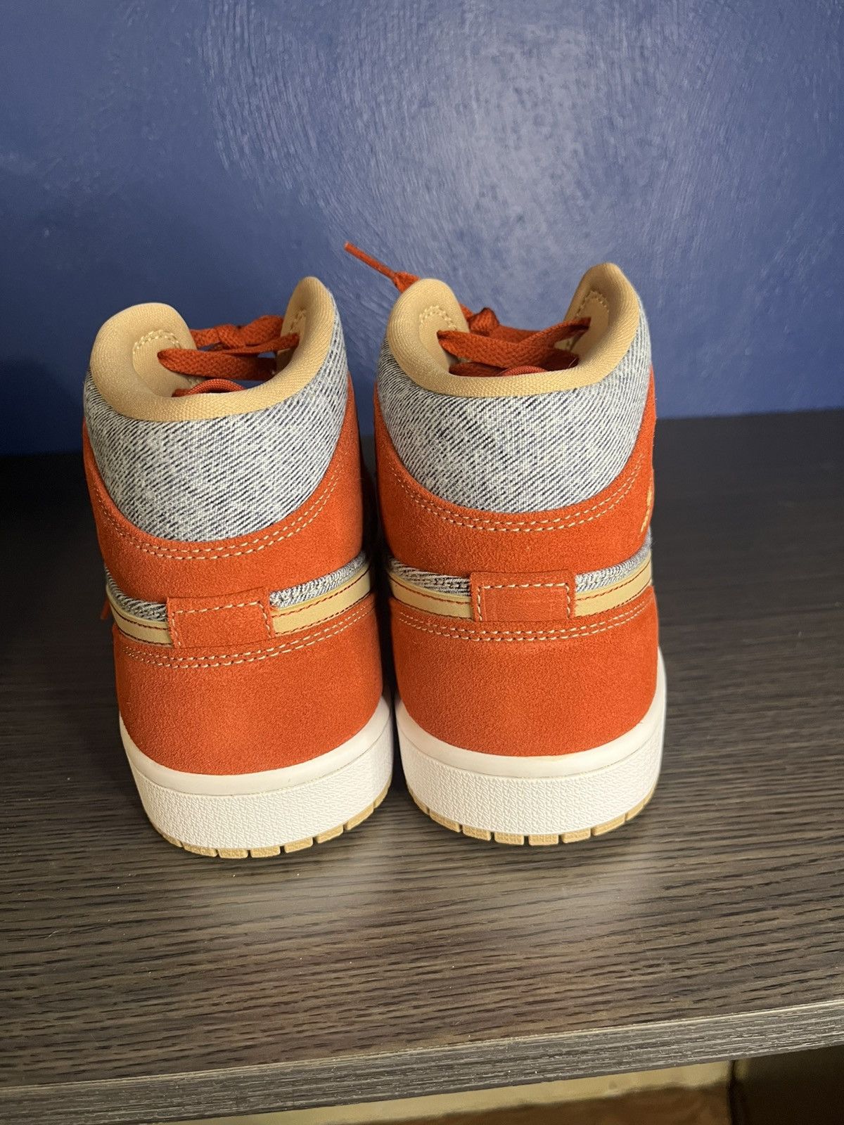 Jordan Brand Brand New Red Denim Jordan 1 Mid Size US 10 / EU 43 - 4 Thumbnail
