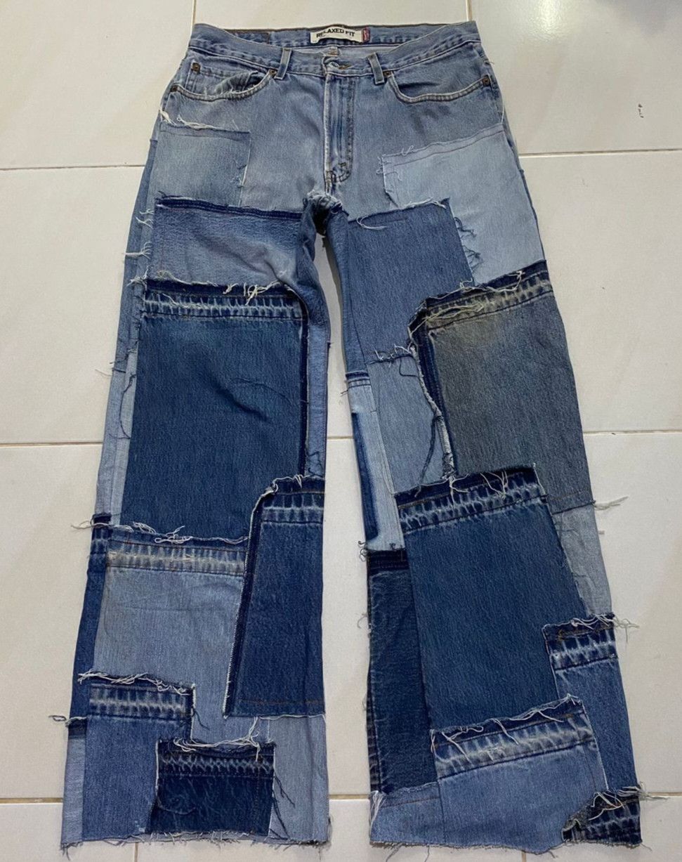 Levi's Vintage Levis 550 Relaxed Fit Patchwork Reworked Denim Size US 33 - 7 Thumbnail