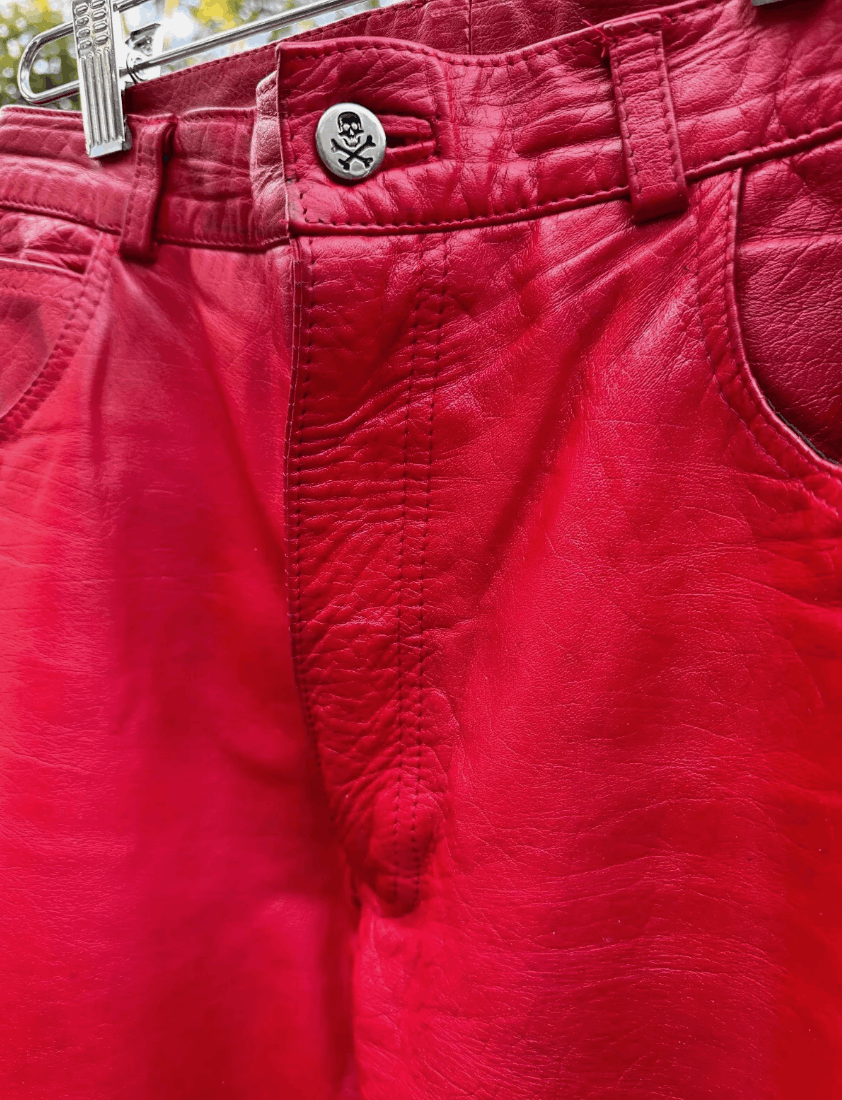 Vintage La Rocka Johnsons Red Leather Pants Trousers Vintage 80's Size US 30 / EU 46 - 3 Thumbnail