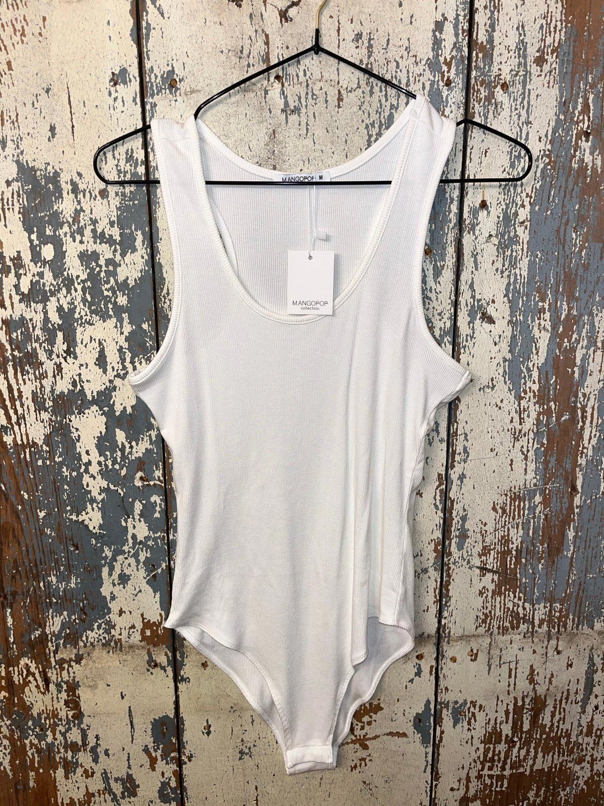 Mango NWT MangoPop white ribbed bodysuit, size medium Size M / US 6-8 / IT 42-44 - 2 Thumbnail
