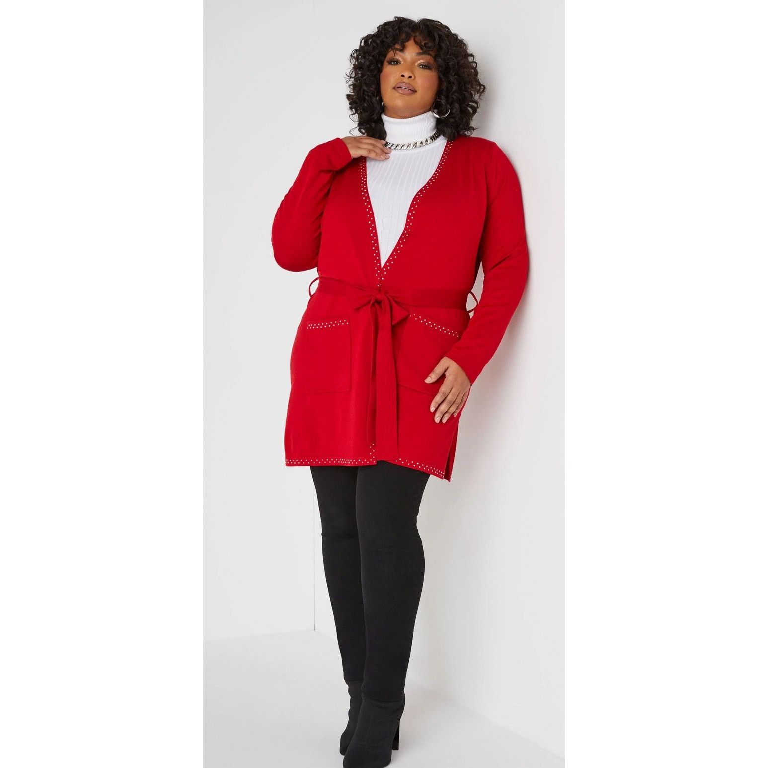Other Women's Size 18/20 | Crystal Trim Belted Knit Cardigan | NEW Size XXL / US 16-18 / IT 52-54 - 3 Thumbnail