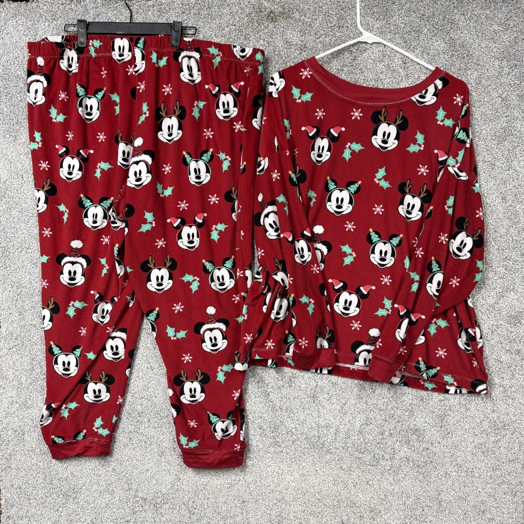 Disney VINTAGE Disney Mickey Mouse Pajama Set Womens 3X Red Fleece Christmas Holiday Sleepwear Size ONE SIZE - 2 Thumbnail