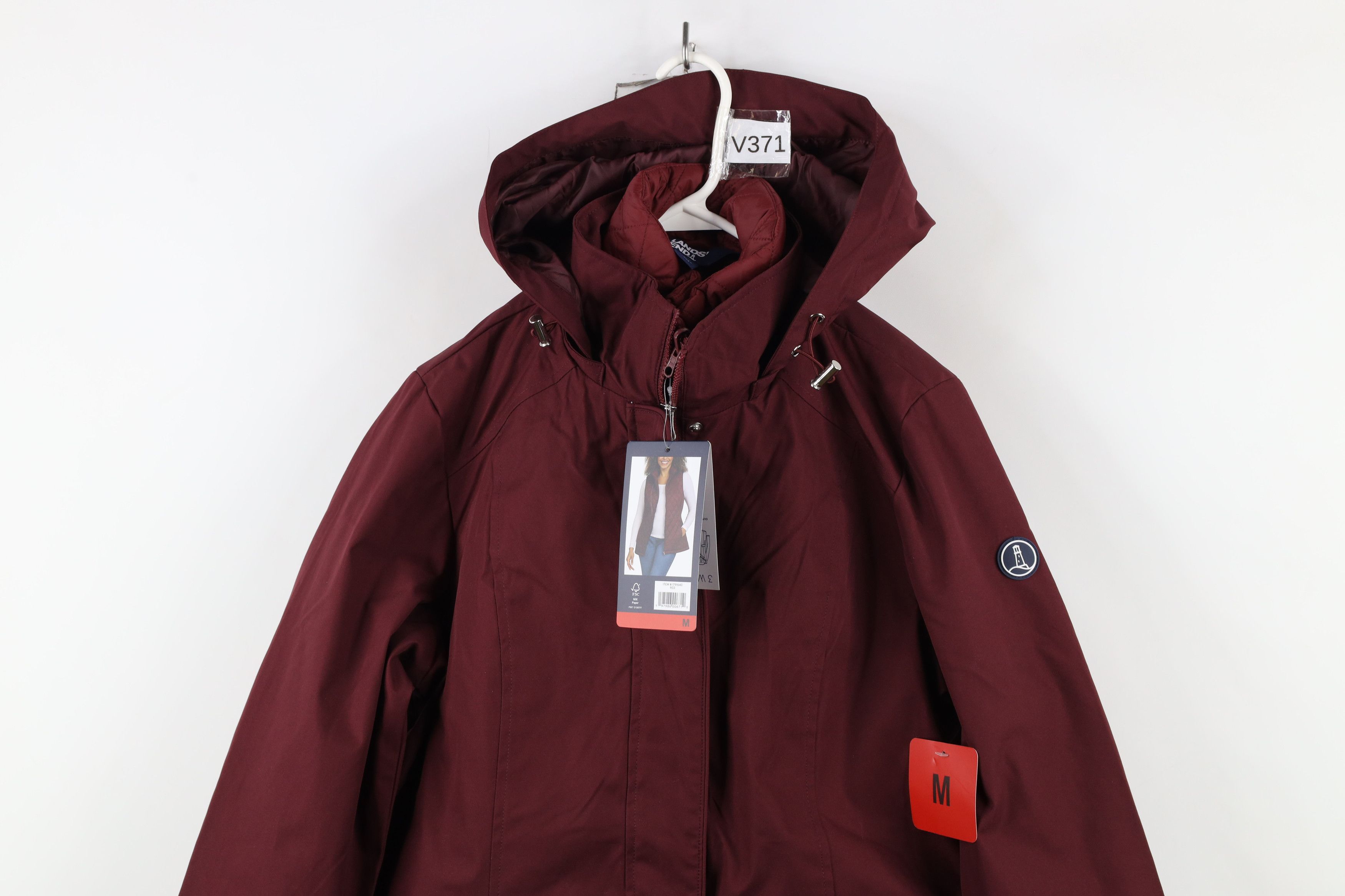 Lands' End × Vintage New Lands End 3 In 1 System Hooded Jacket Puffer Vest Red Size M / US 6-8 / IT 42-44 - 2 Thumbnail