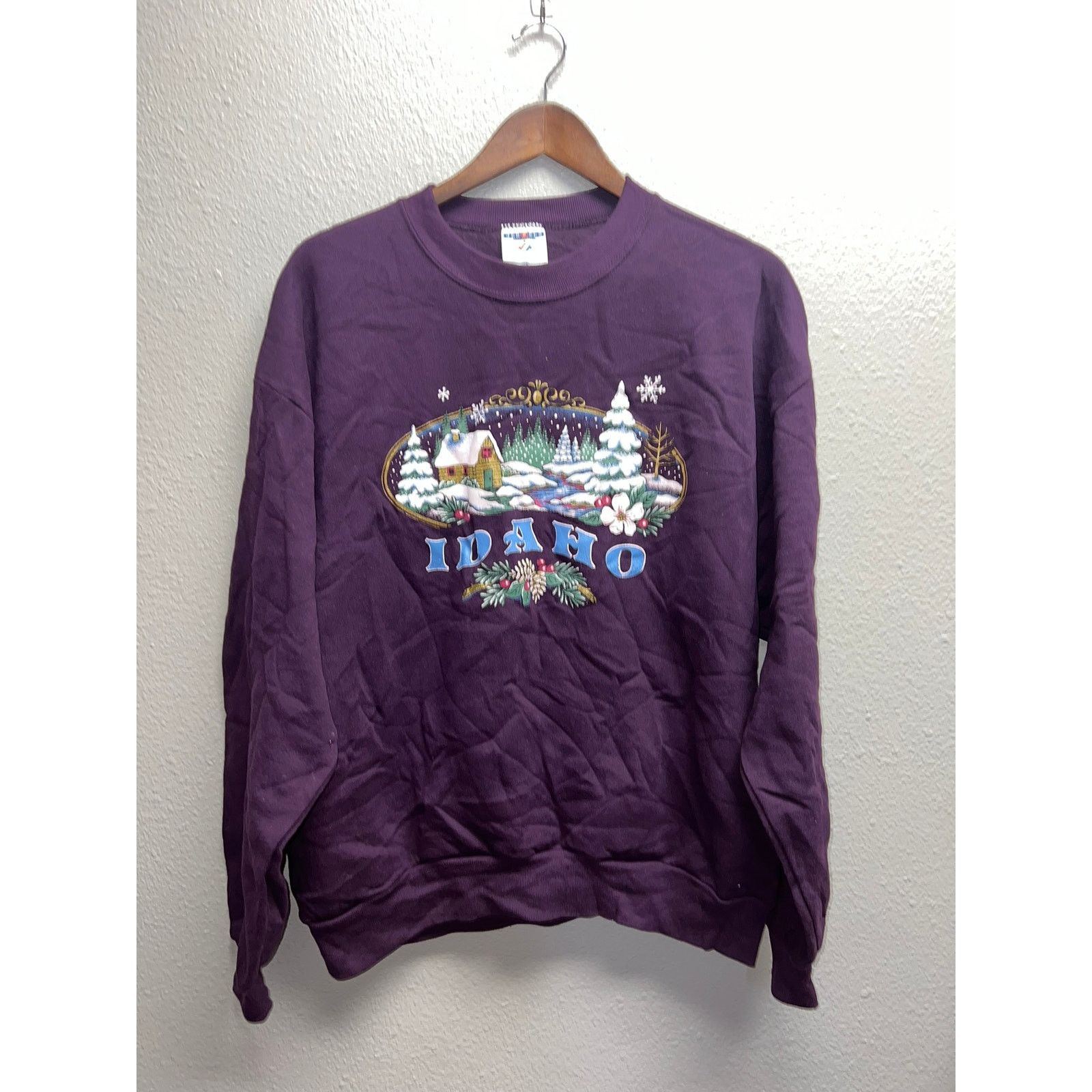 Jerzees Vintage Idaho Sweatshirt Winter Snow Crewneck Purple 90s L Size US L / EU 52-54 / 3 - 1 Thumbnail