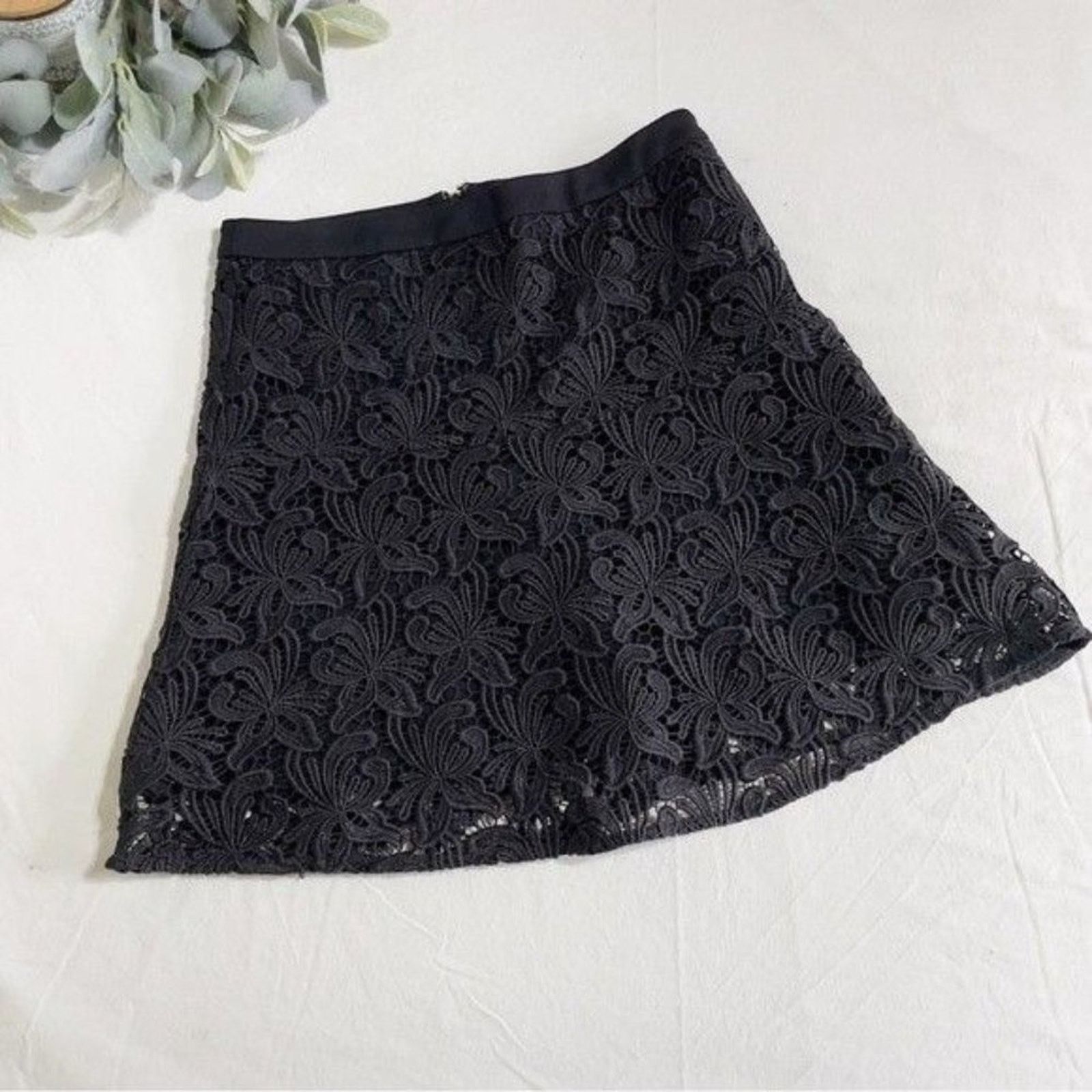 Loft Loft Womens Black Floral Crochet A-Line Mini Skirt XXS Size 26" / US 2 / IT 38 - 6 Thumbnail