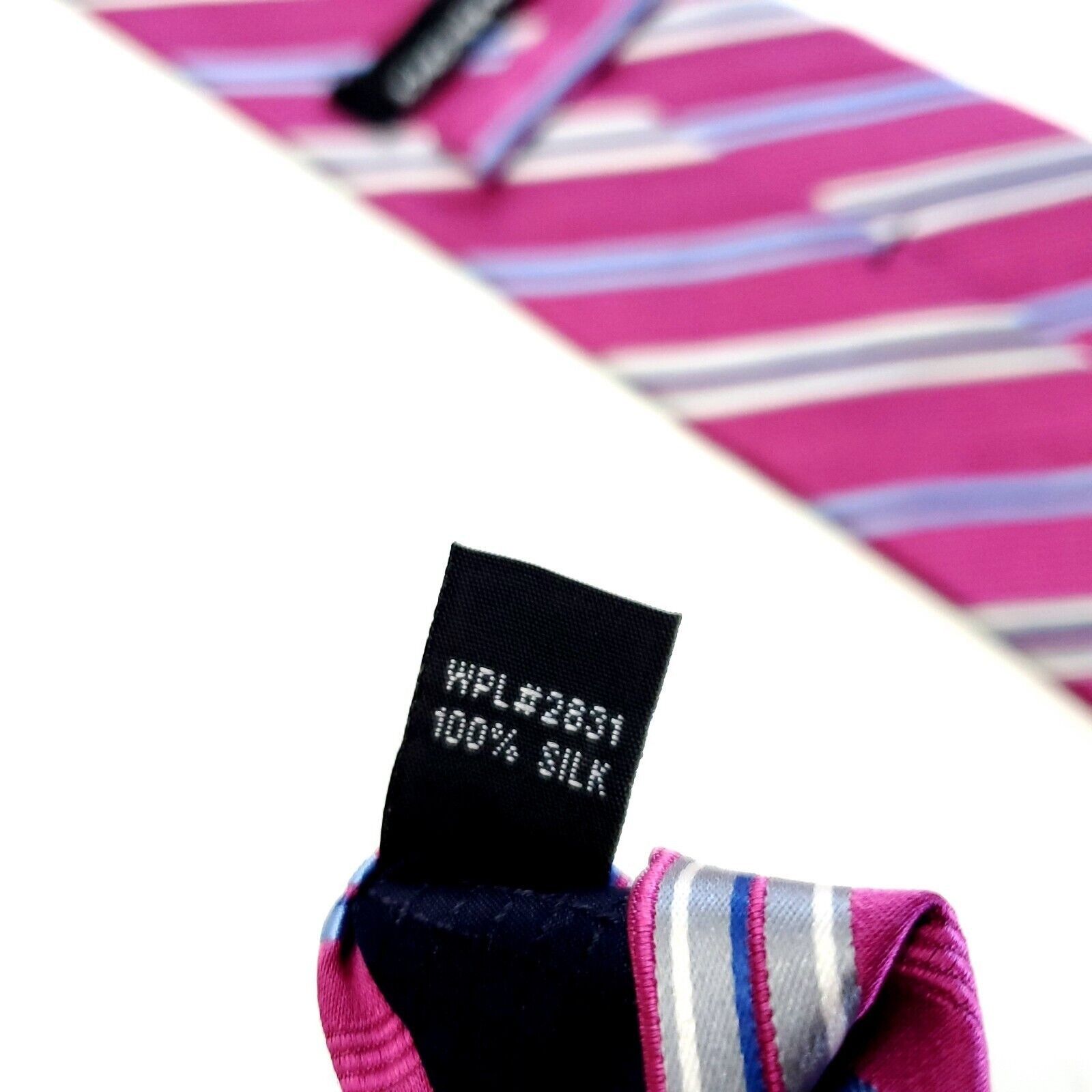 Jones New York Jones New York Fusia Pink Blue Striped Woven Wide Silk Tie Size ONE SIZE - 4 Thumbnail