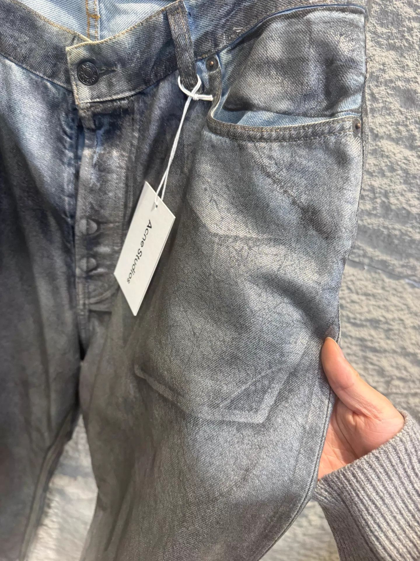 Acne Studios Acne SS24 Super Baggy Silver Blue Men's Dirty Splatter Jeans Size US 32 / EU 48 - 2 Thumbnail