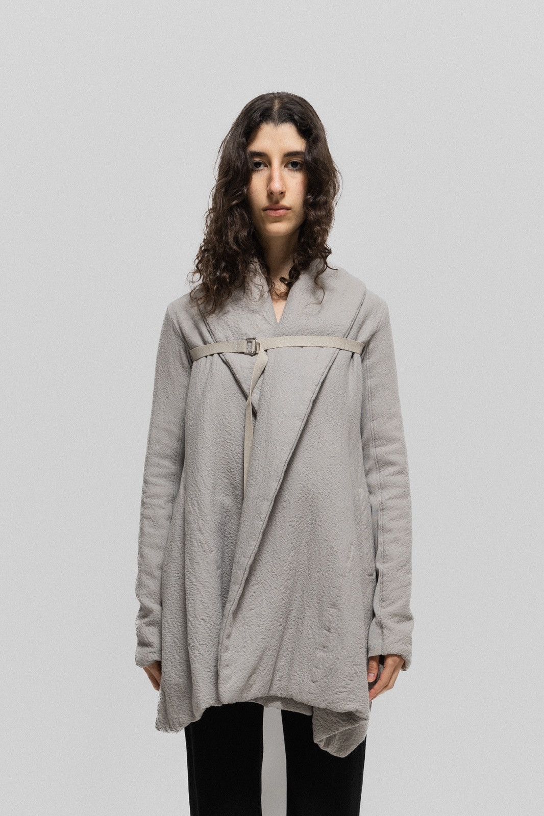 image of Rick Owens - Fw08 "stag" Grey Wool Jacket W/ Chest Strap in Grey Pearl, Women's (Size XS)