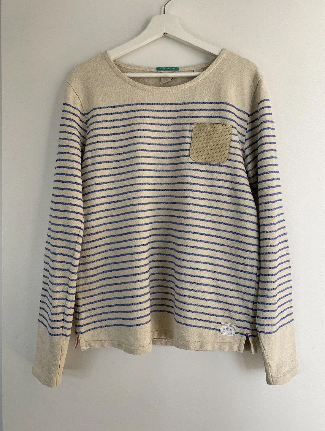Scotch & Soda Striped cream and blue men’s pullover Size US XL / EU 56 / 4 - 1 Preview