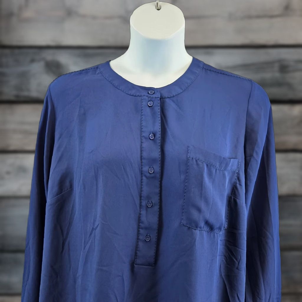 Vintage Lane Bryant Womens Blouse Sz 22/24 Blue Black Stitching Long Sleeve Size 3XL / US 20-22 - 1 Thumbnail