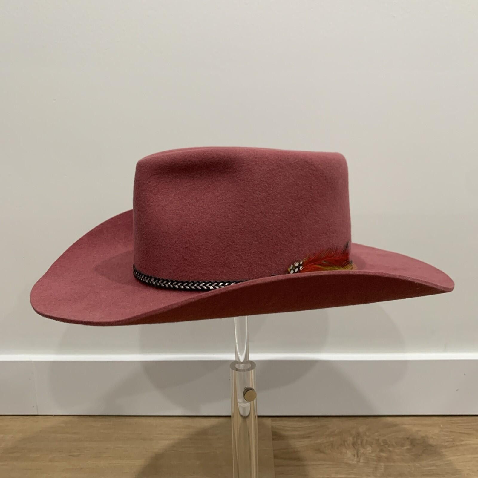 Other Smithbilt 3X Wool Felt Fedor Pink Wide Brim Feather 6 7/8 Size ONE SIZE - 2 Thumbnail