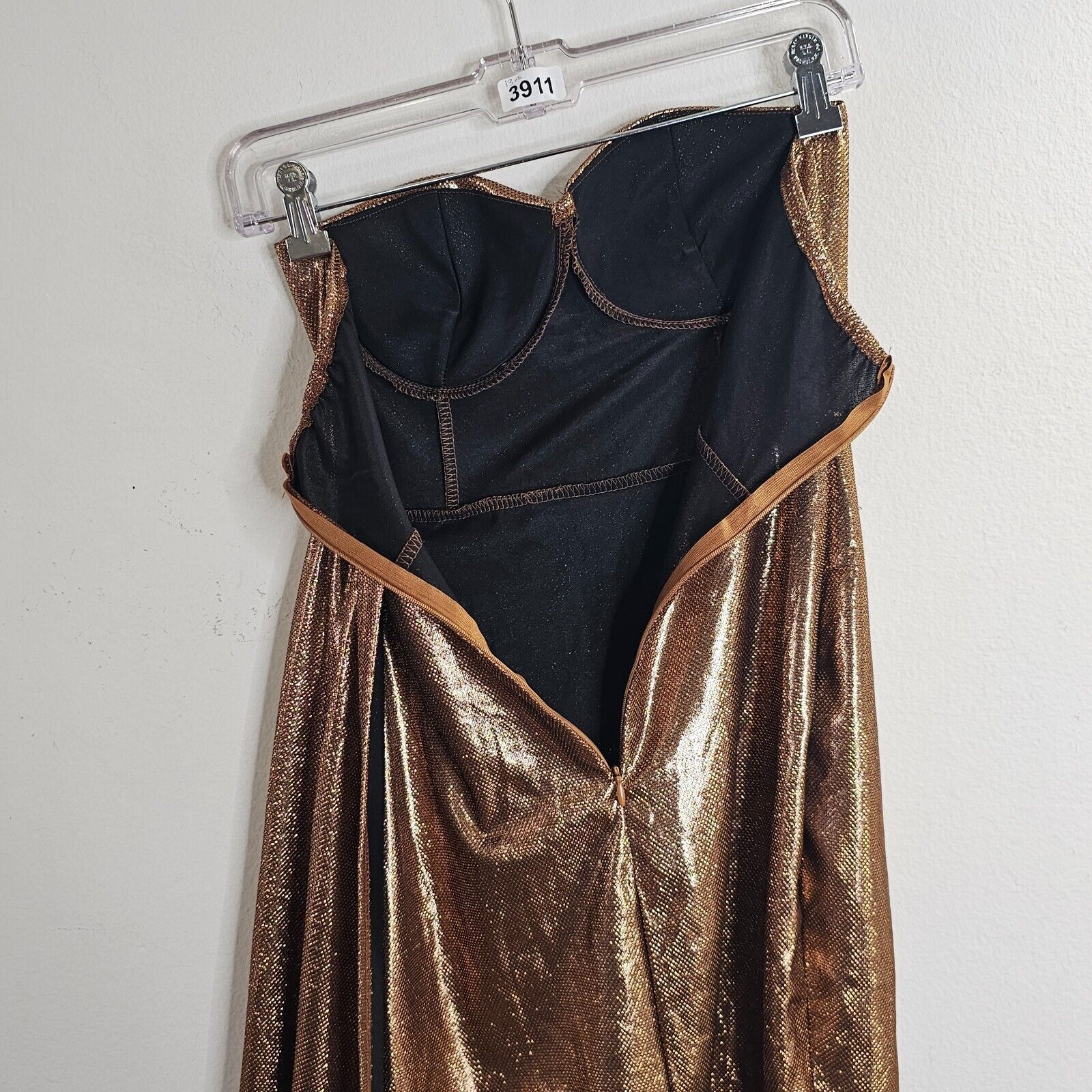 Other Bronze Metallic Sweetheart Sleeveless Bodycon Mini Long Sash Size S / US 4 / IT 40 - 4 Thumbnail