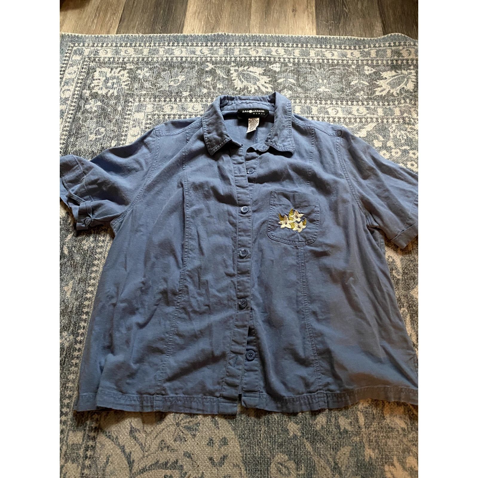 Vintage Vintage Embroidered Linen Denim Button Up Top 1X Floral Size XXL / US 16-18 / IT 52-54 - 4 Thumbnail