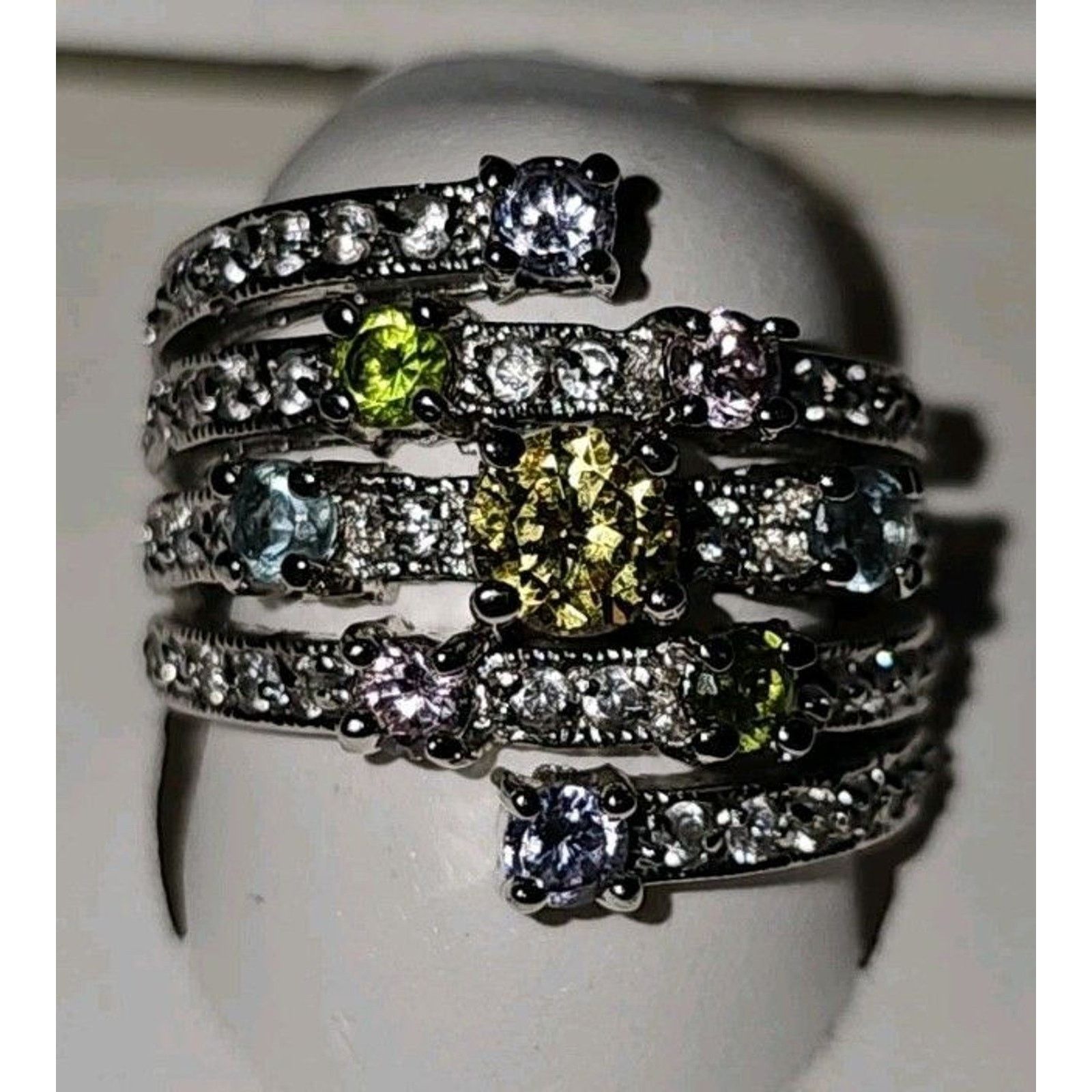 Other Rainbow Multi Stone Cocktail Ring Sterling Silver Size 6 Size ONE SIZE - 4 Thumbnail