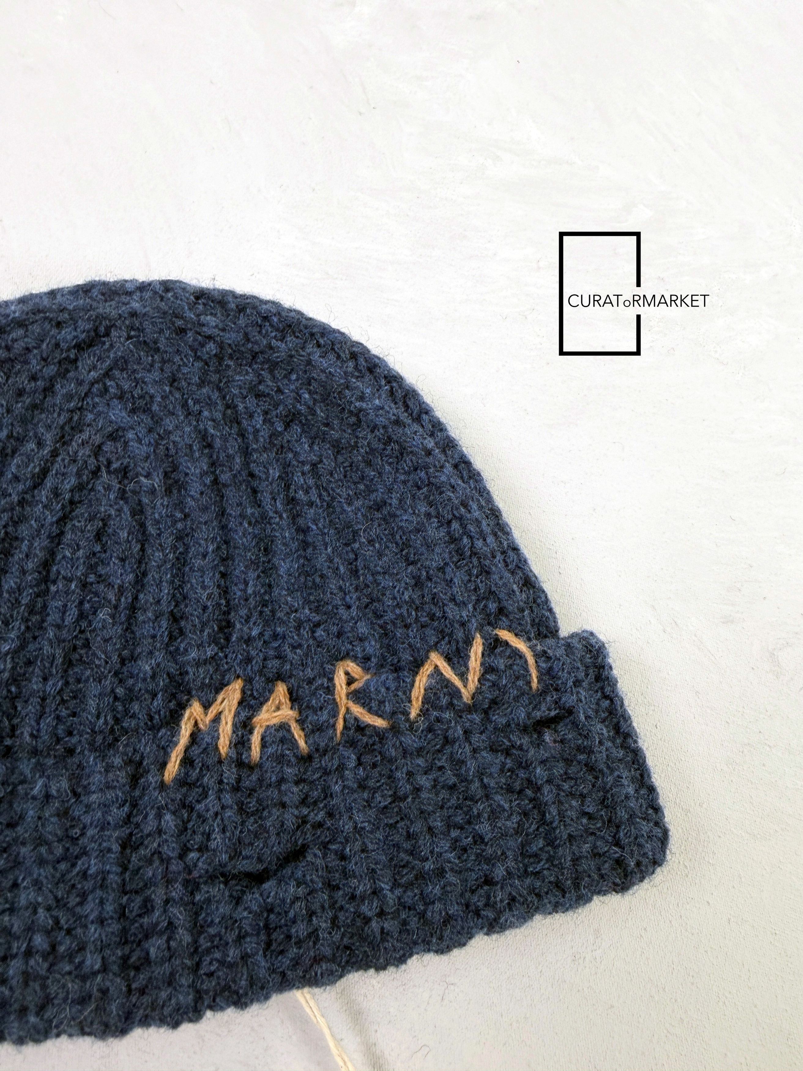 Marni M Distressed Embroidered Fisherman Shetland Wool Beanie FW25 Size ONE SIZE - 2 Thumbnail