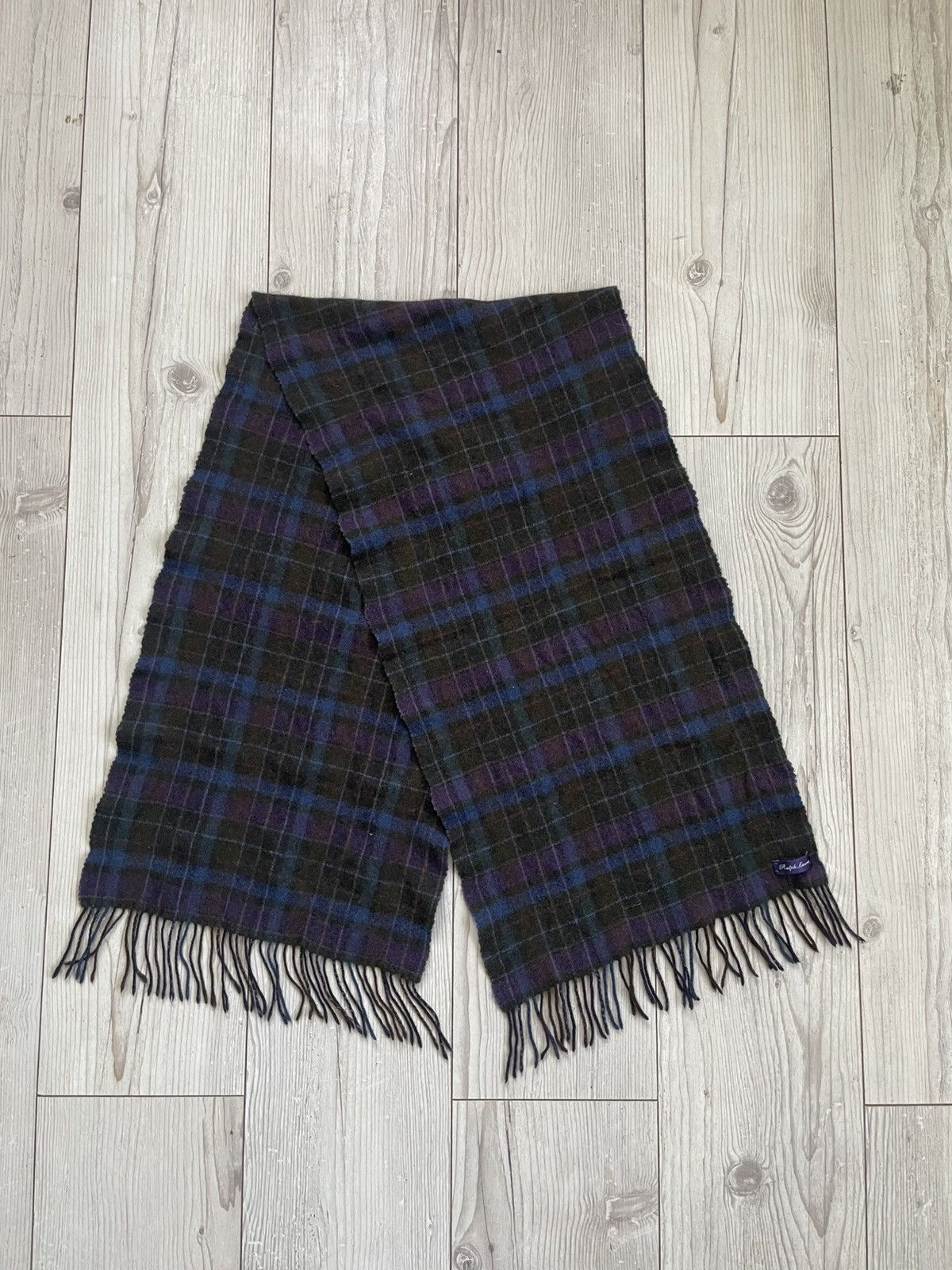Polo Ralph Lauren Purple Label Plaid Cashmere Fringe Scarf
