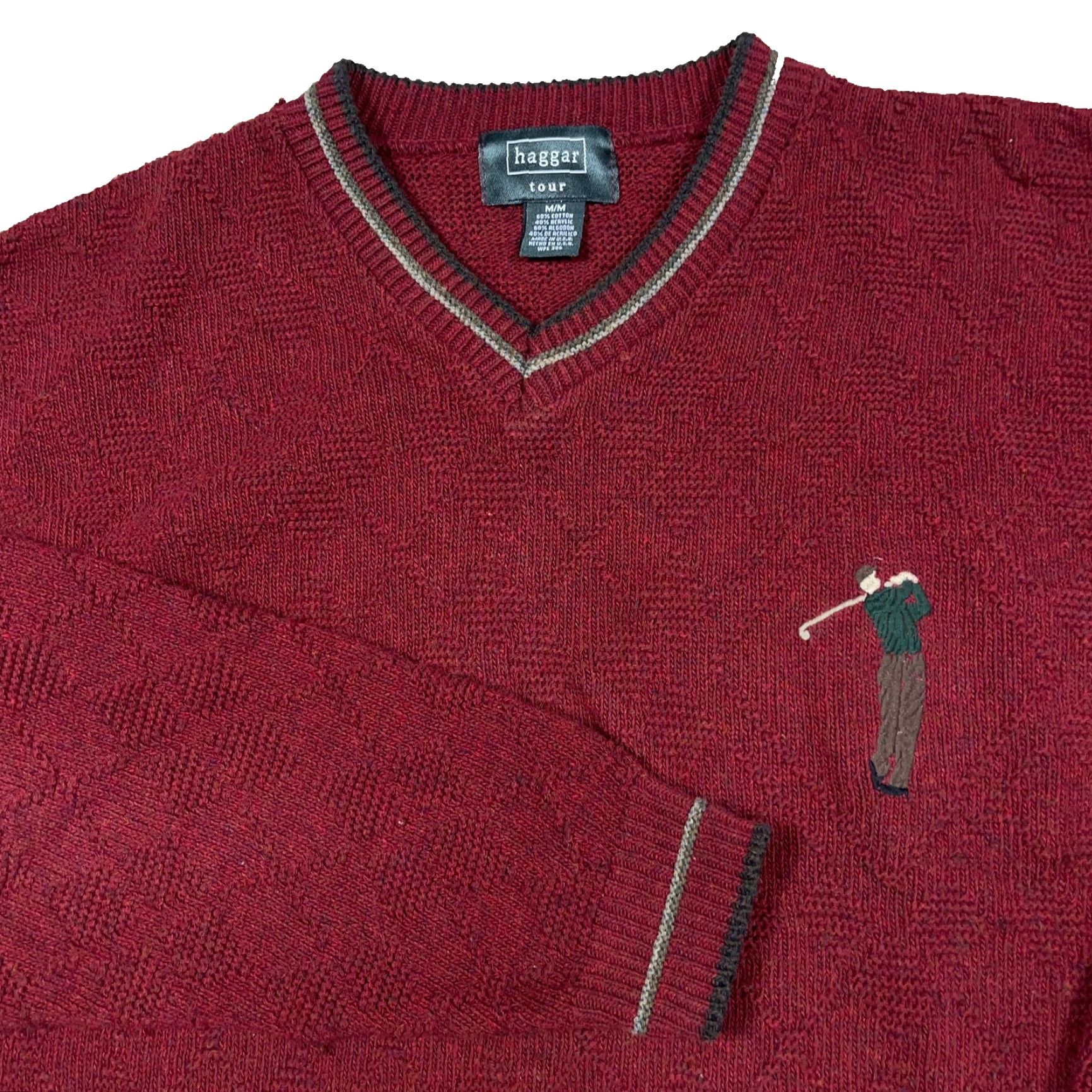 Haggar VINTAGE Haggar Sweater Men M Red Embroidered Logo Golf V-Neck Heavyweight Pullover 90s Classic Knit Apparel Size US M / EU 48-50 / 2 - 2 Thumbnail