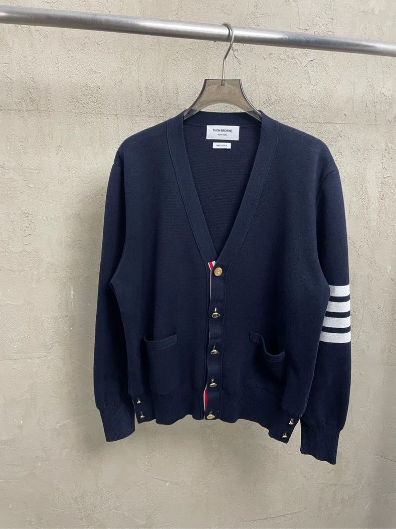 Thom Browne Thom browne Dark blue gold buckle four-striped knitted card Size US L / EU 52-54 / 3 - 1 Thumbnail