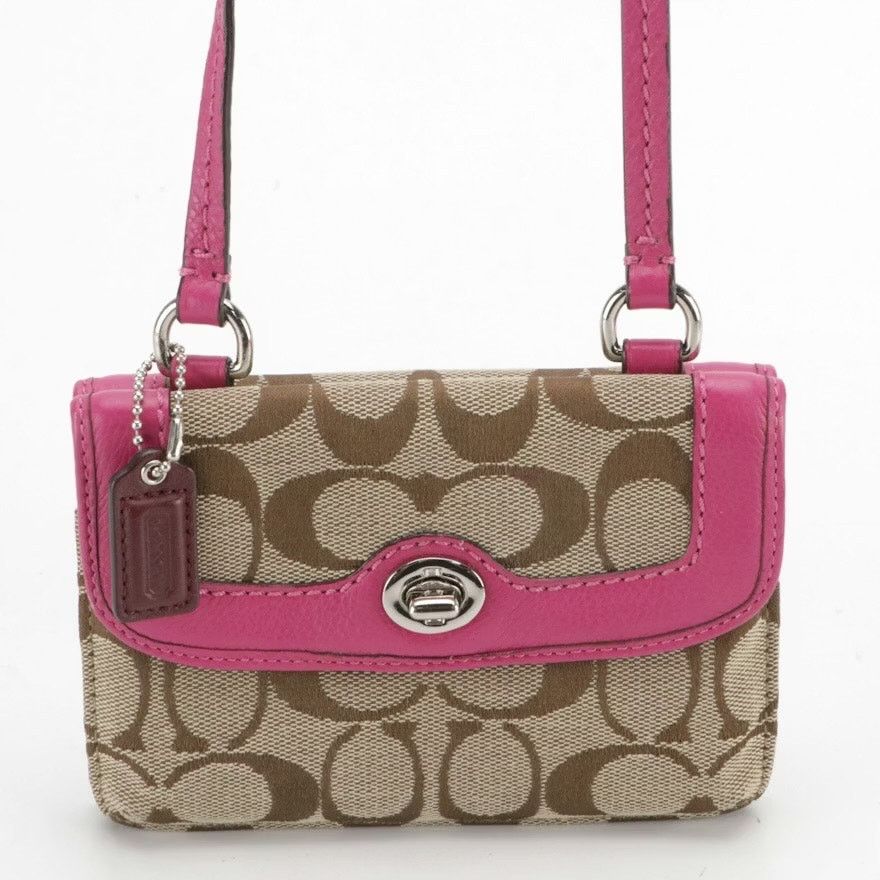 Coach Coach Signature Canvas Penny Crossbody Wallet – Khaki & Pink Size ONE SIZE - 3 Thumbnail